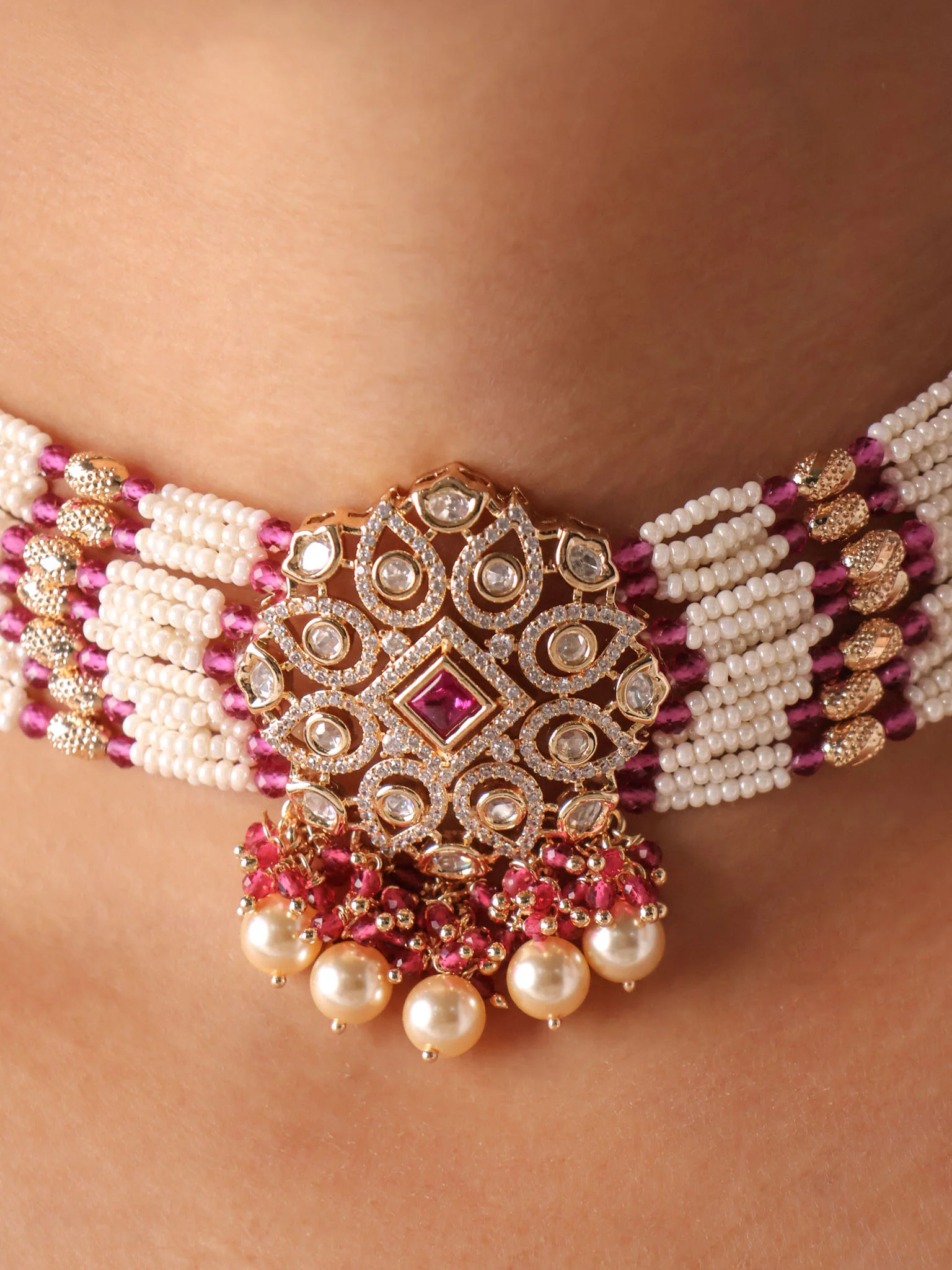 Kiara Statement Pearl Polki Choker Set - Image 5