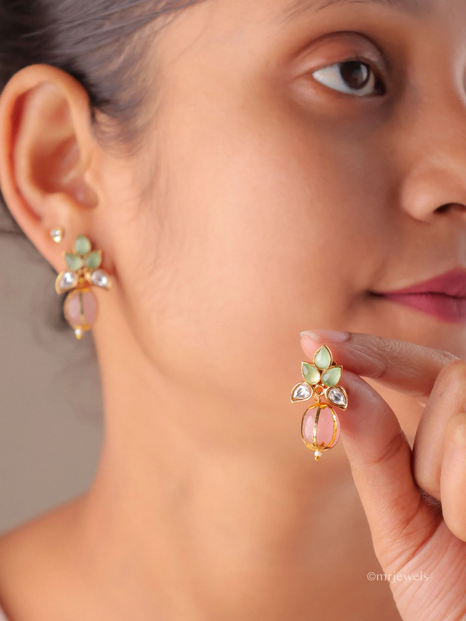 Kundan Floral Crystal Drop Earrings