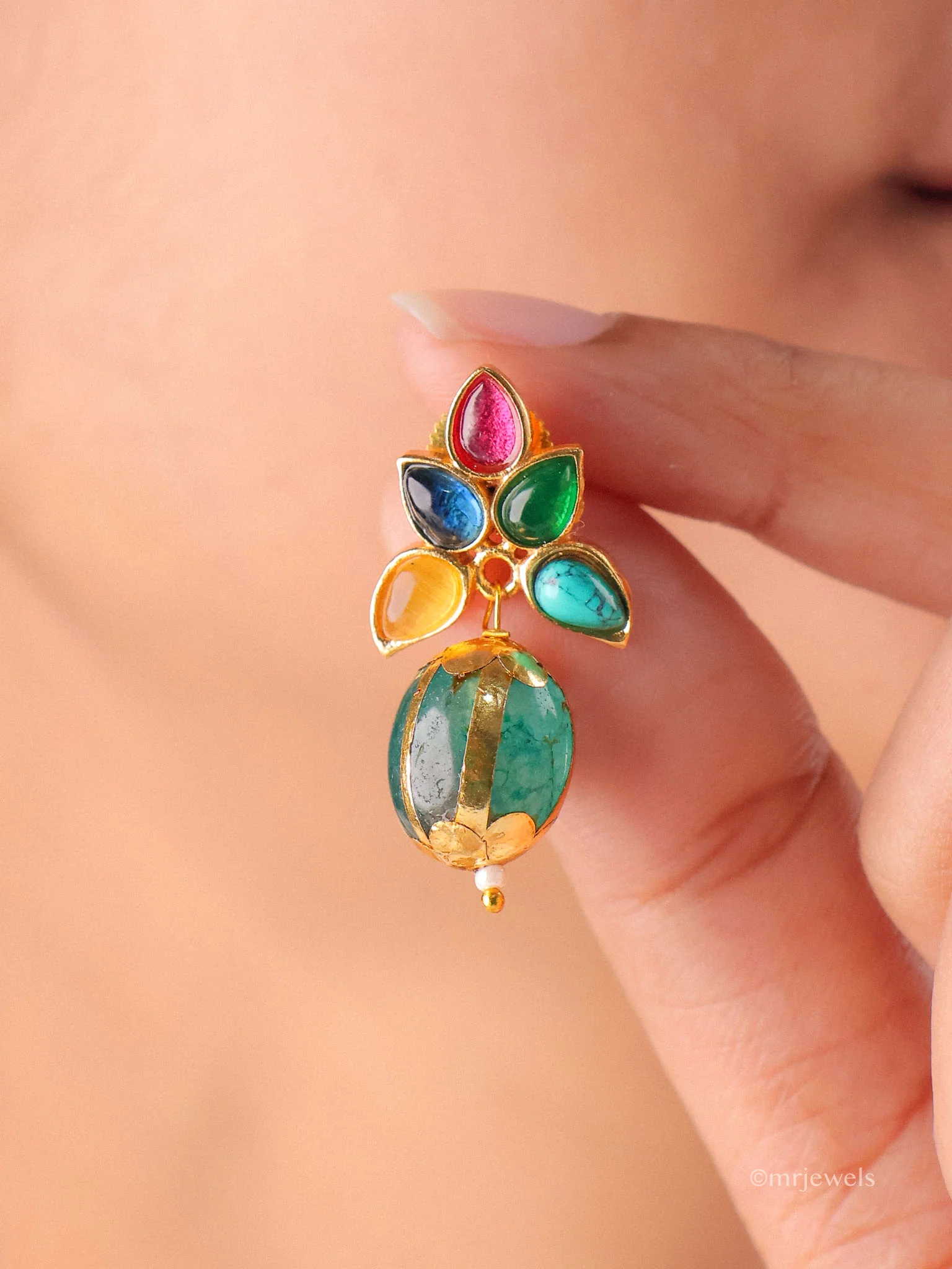 Kundan Floral Crystal Drop Earrings - Image 5