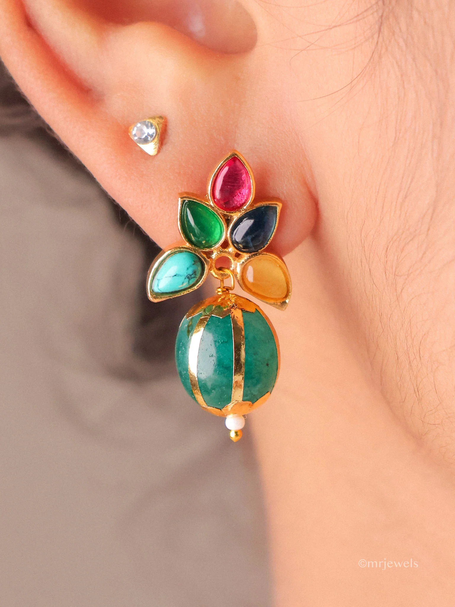Kundan Floral Crystal Drop Earrings - Image 6