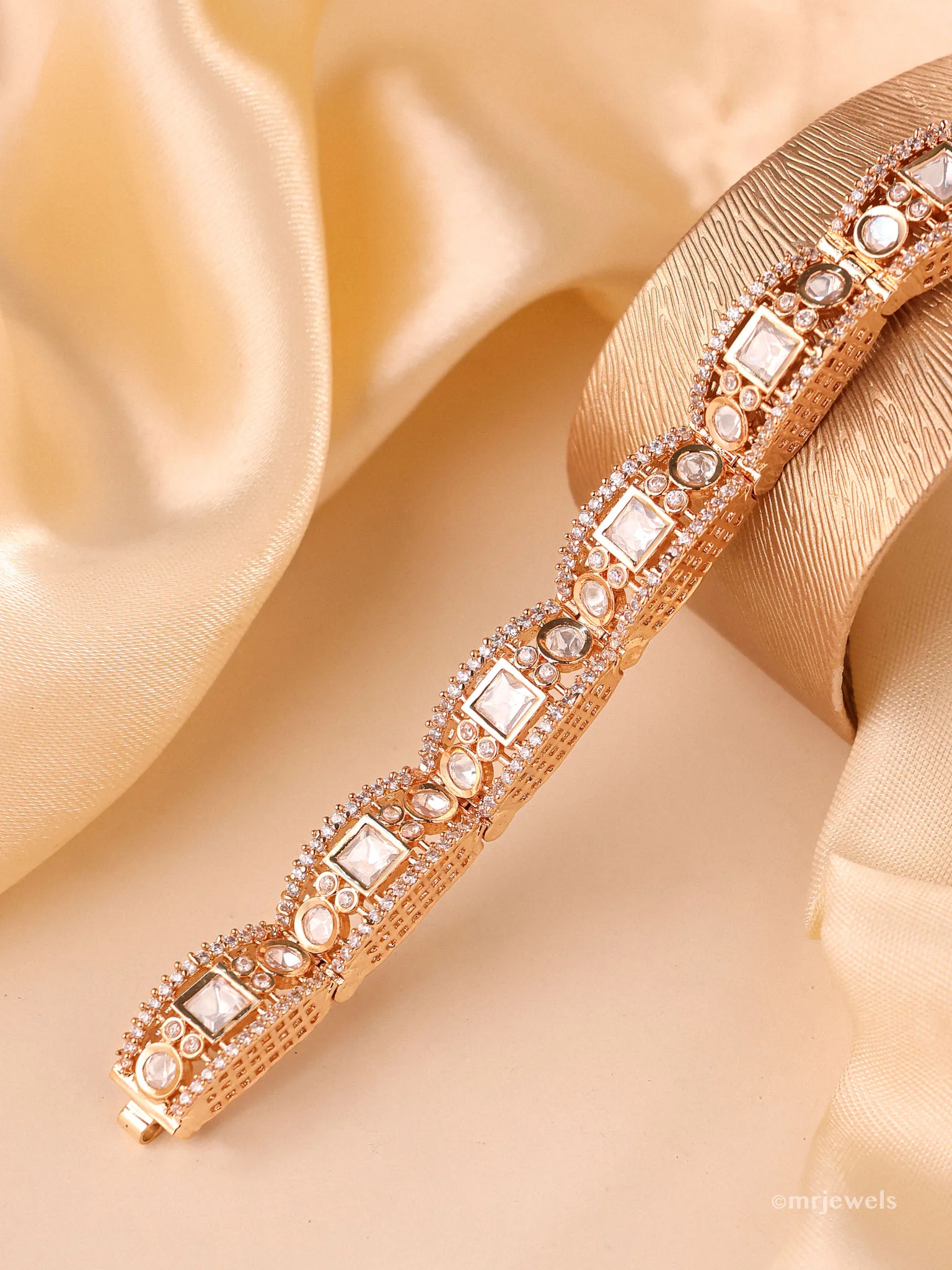 Kundan Polki Bracelet | Micron Gold Plated | 19cm - Image 3