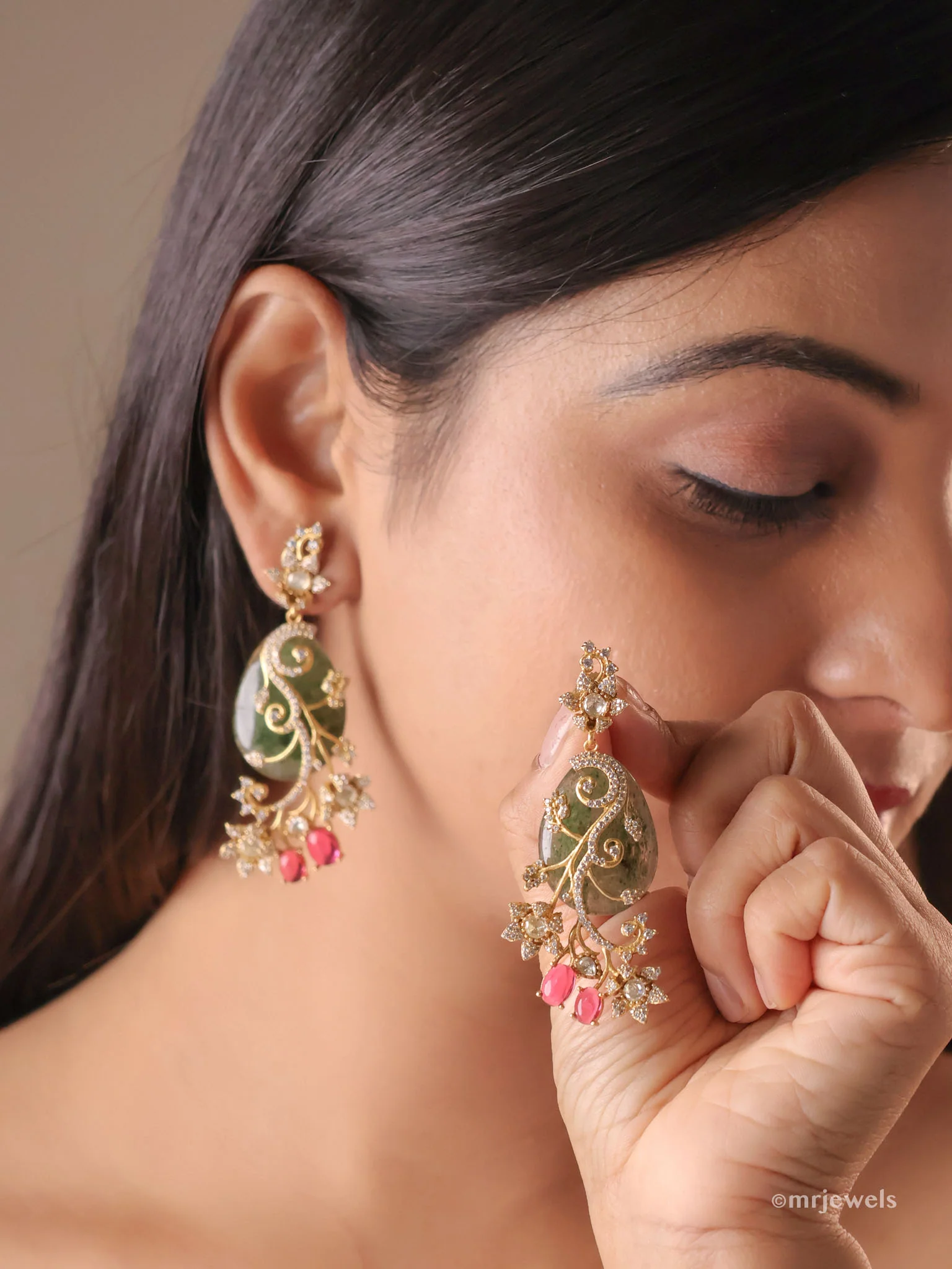 Kundan Polki Drop Earrings - Image 2