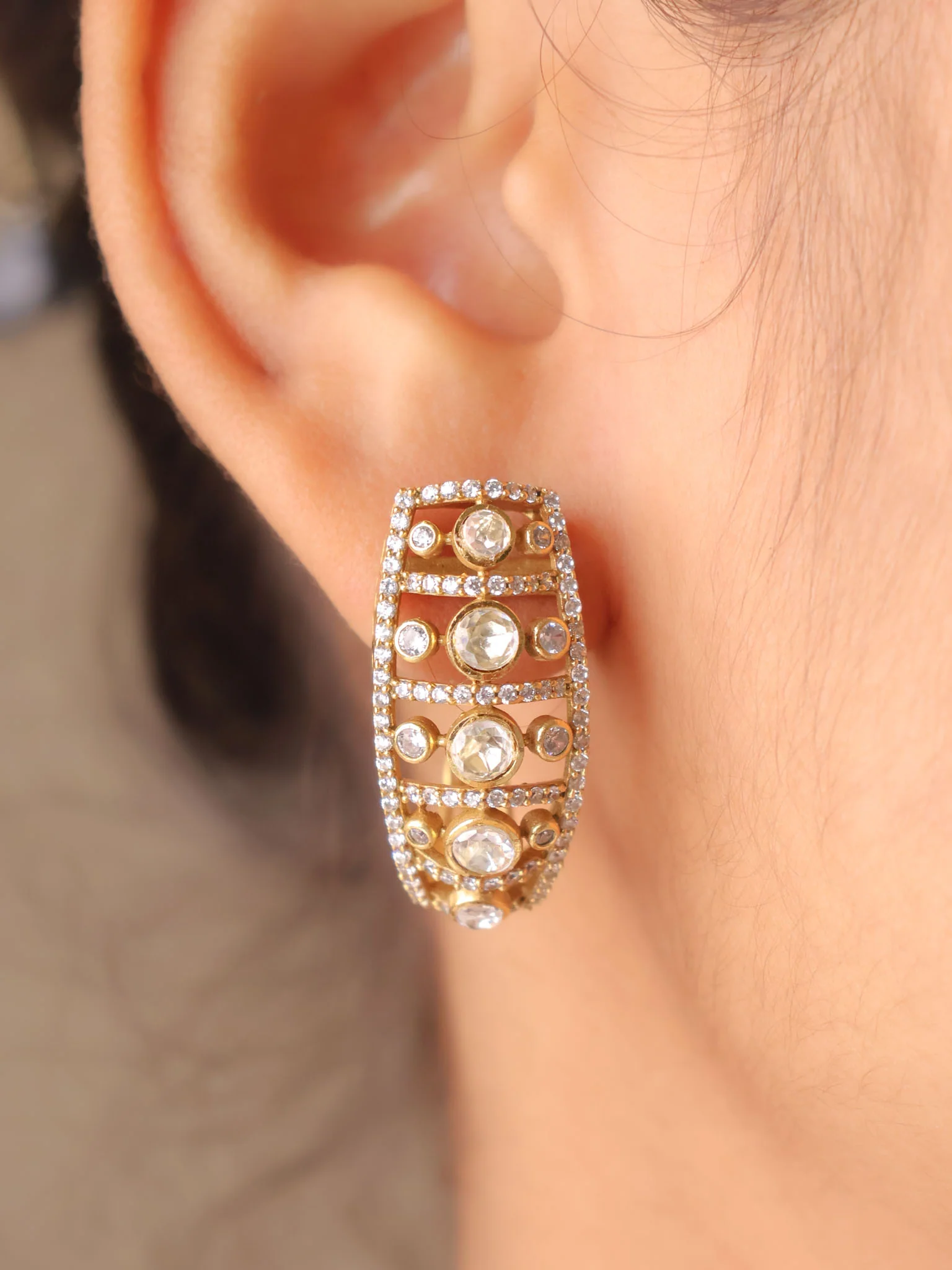 Kundan Polki Half Hoop - Image 2