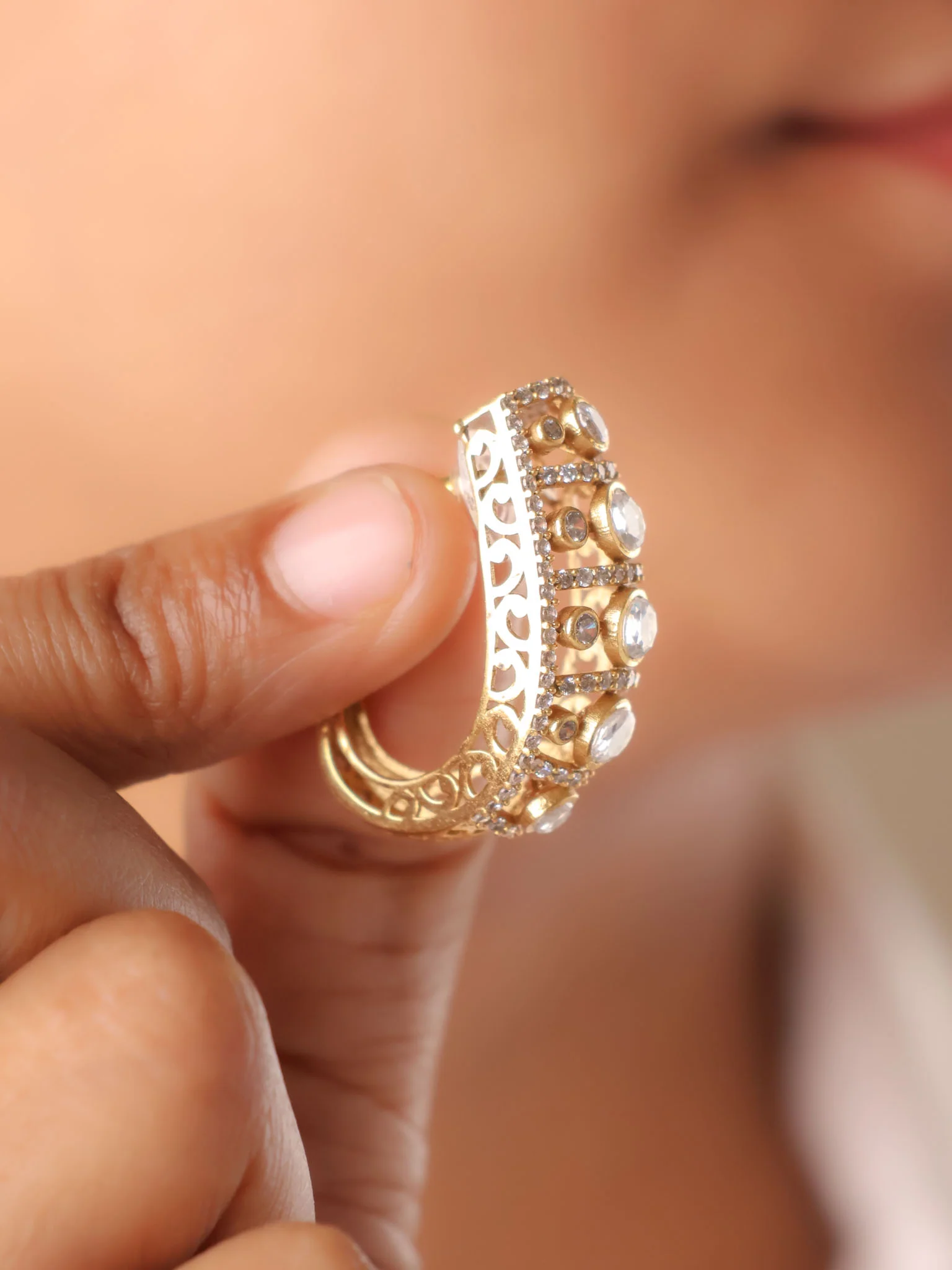 Kundan Polki Half Hoop - Image 3