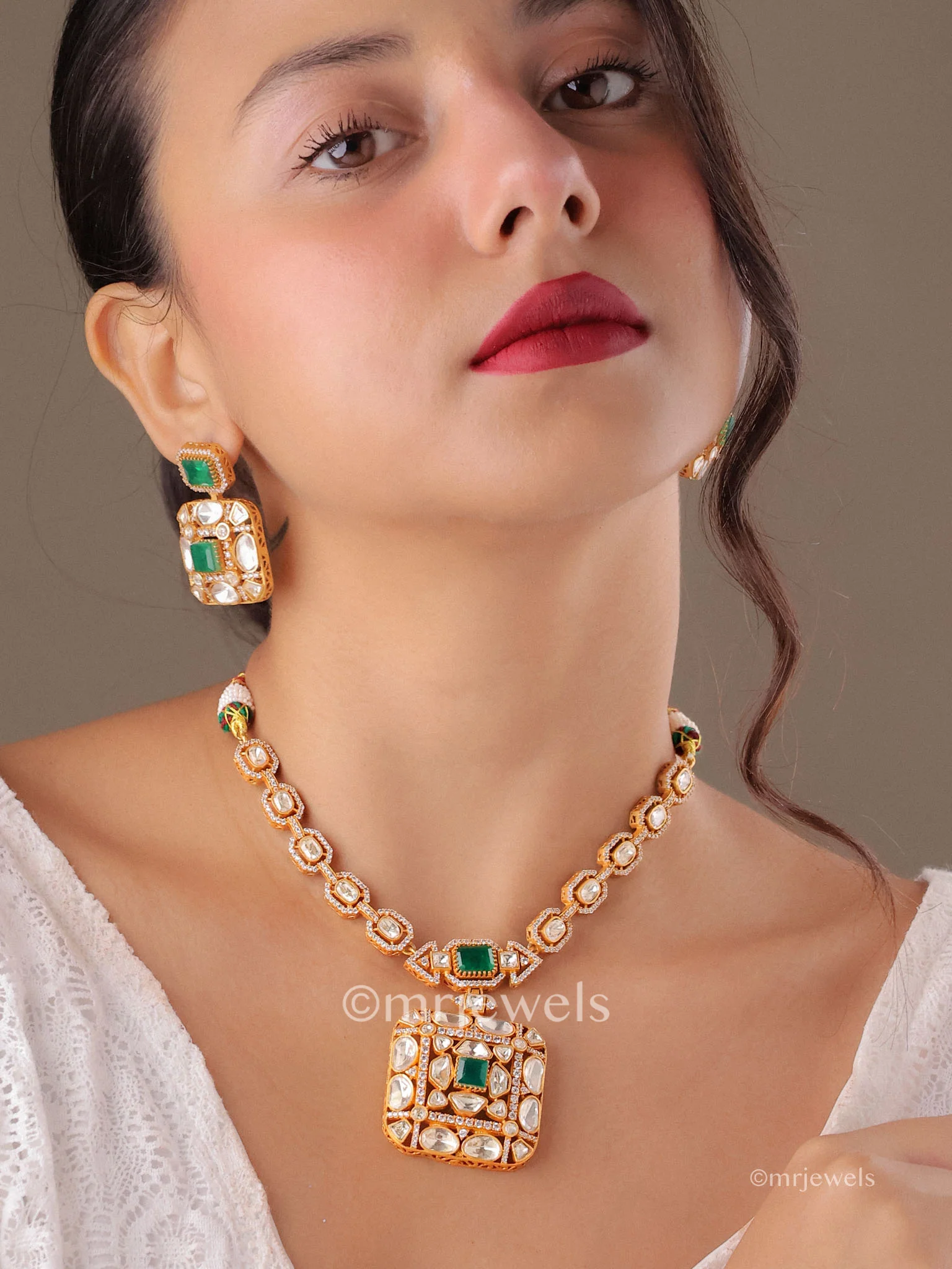 Kundan Polki Moissanite Necklace Set