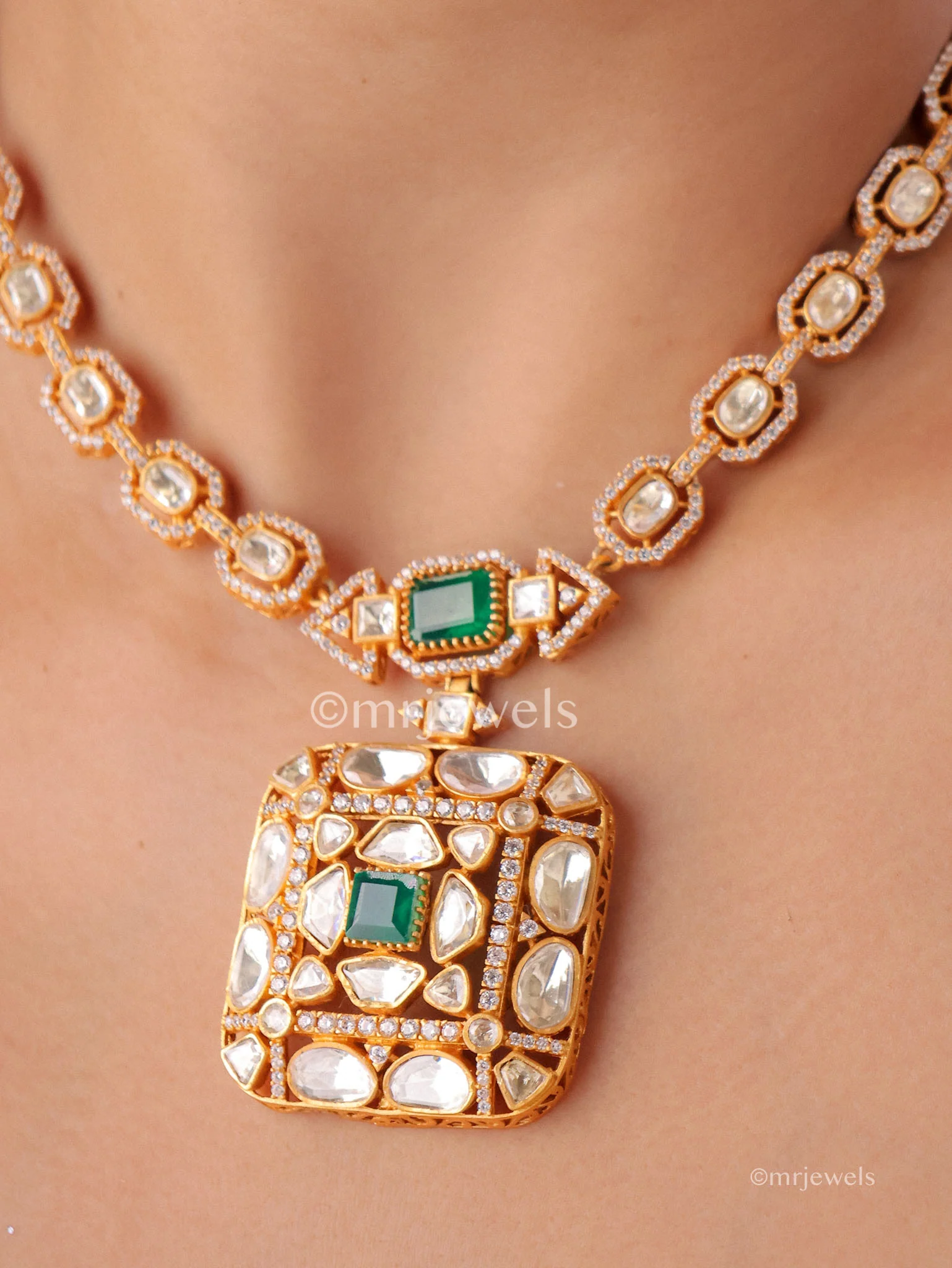 Kundan Polki Moissanite Necklace Set - Image 2