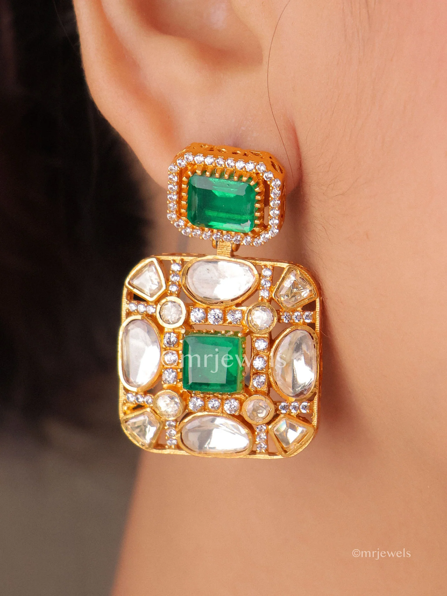 Kundan Polki Moissanite Necklace Set - Image 3