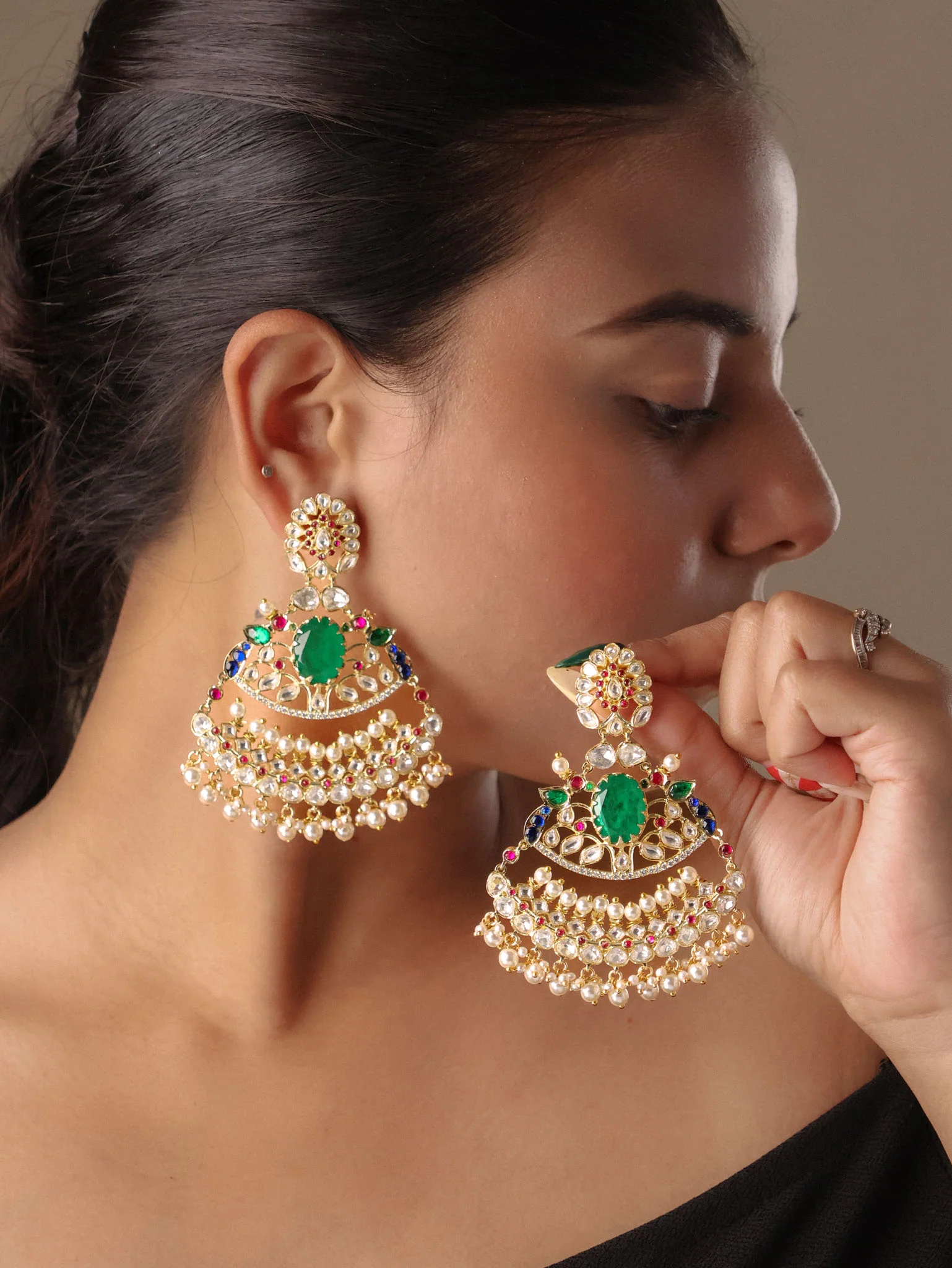 Kundan Statement Pearl Drop Earrings