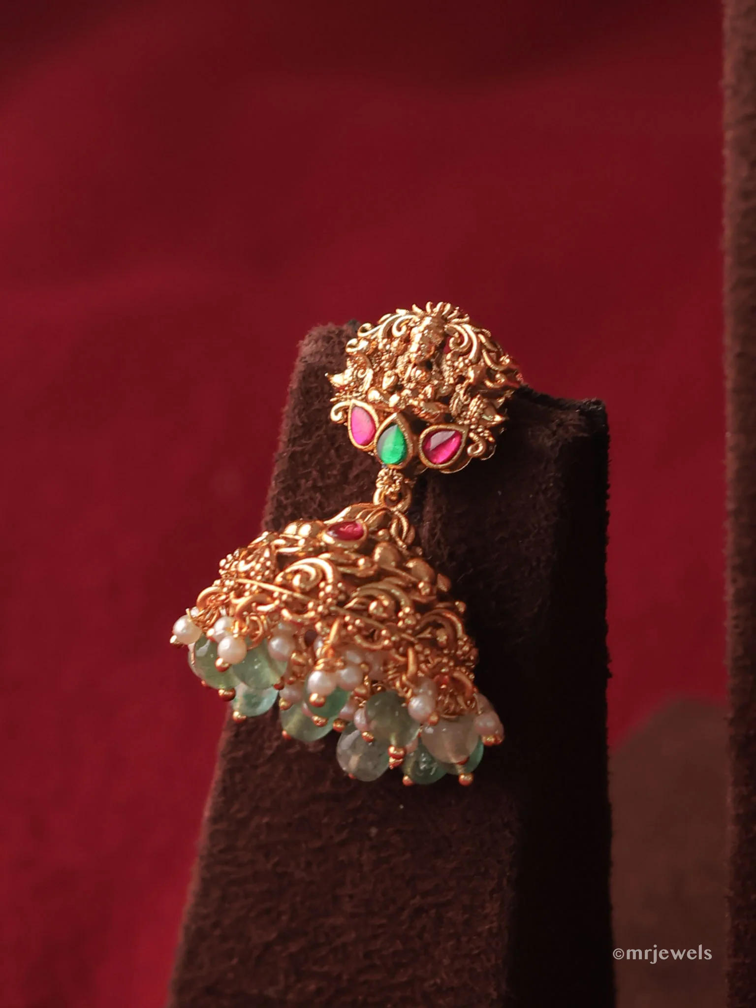 Lakshmi Emerald Beaded Antique Nakashee Necklace Set - Image 3