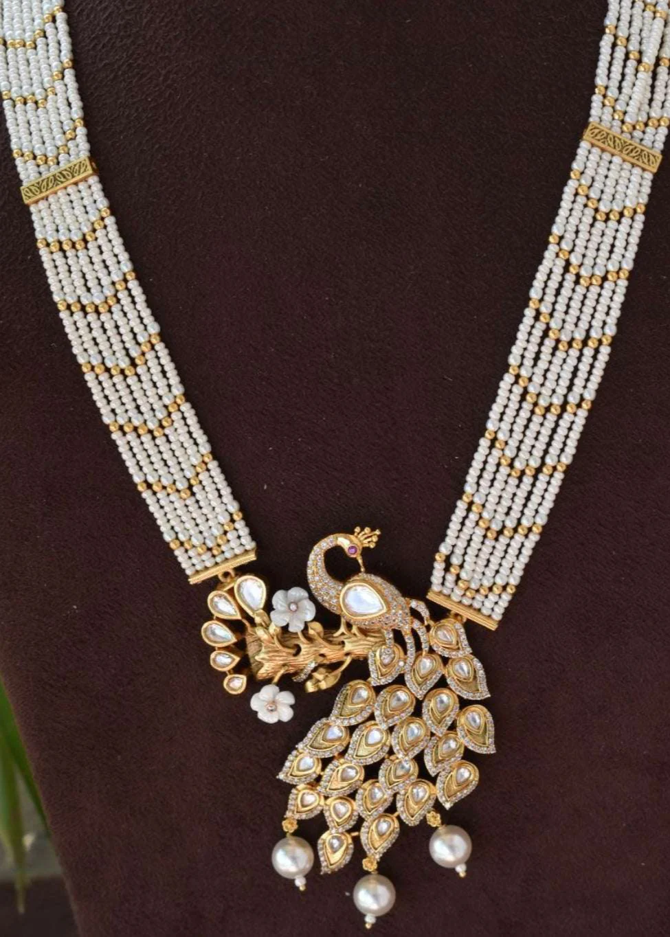 Lavanaya Peacock Pearl Statement Necklace Set - Image 3