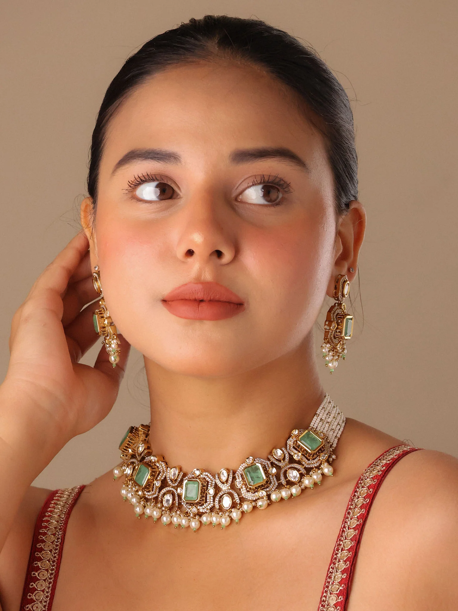 Lavanya Emerald Ruby Polki Choker Set - Image 3
