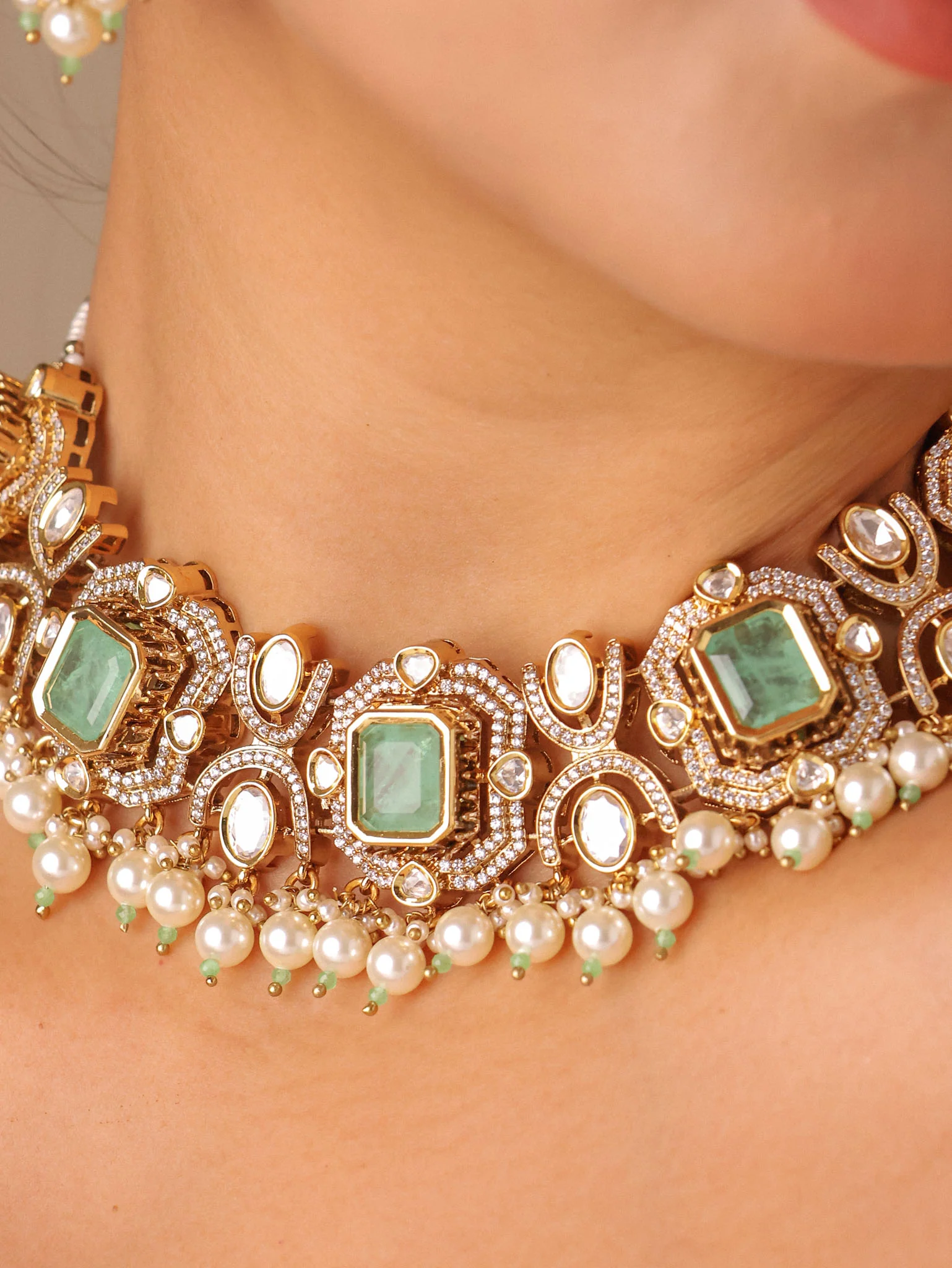 Lavanya Emerald Ruby Polki Choker Set - Image 4
