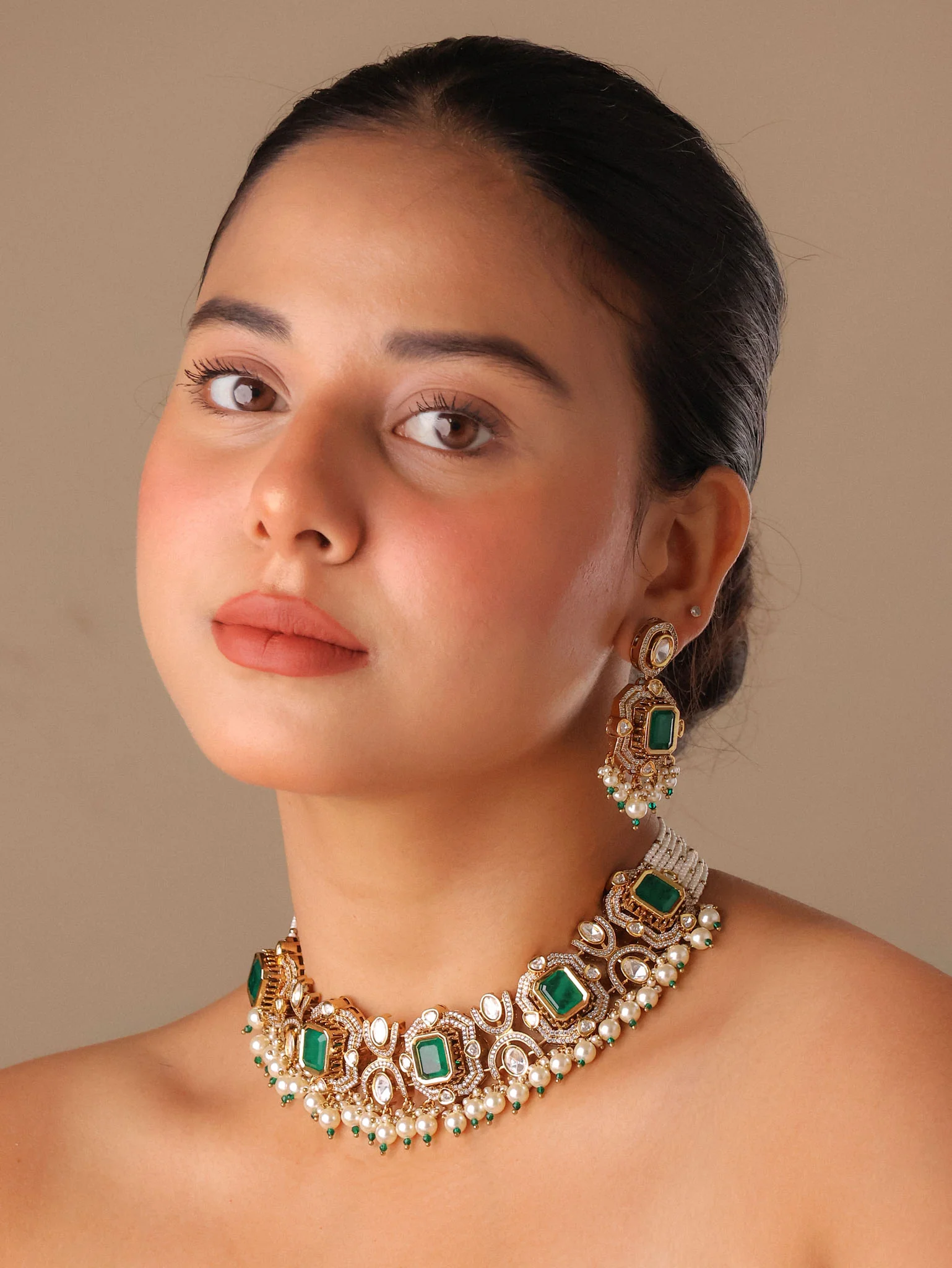 Lavanya Emerald Ruby Polki Choker Set - Image 5