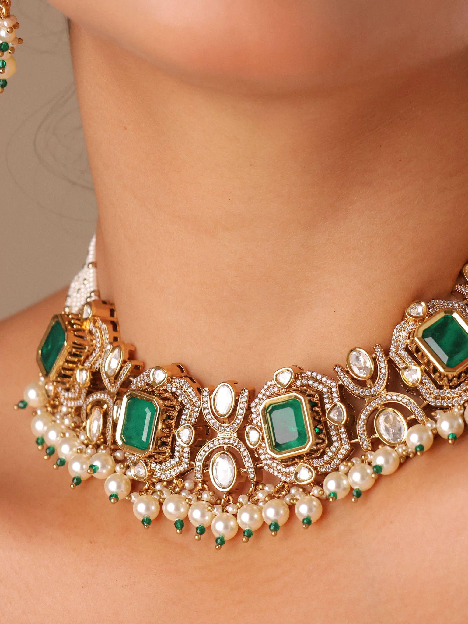 Lavanya Emerald Ruby Polki Choker Set - Image 6