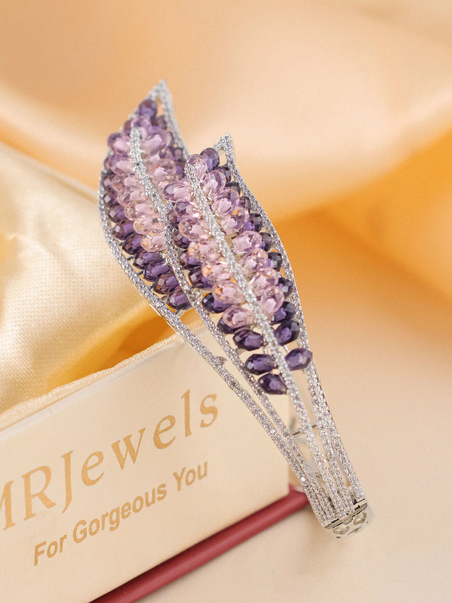 Lavender Aurora Amethyst Petal Pavé Bracelet - Image 2