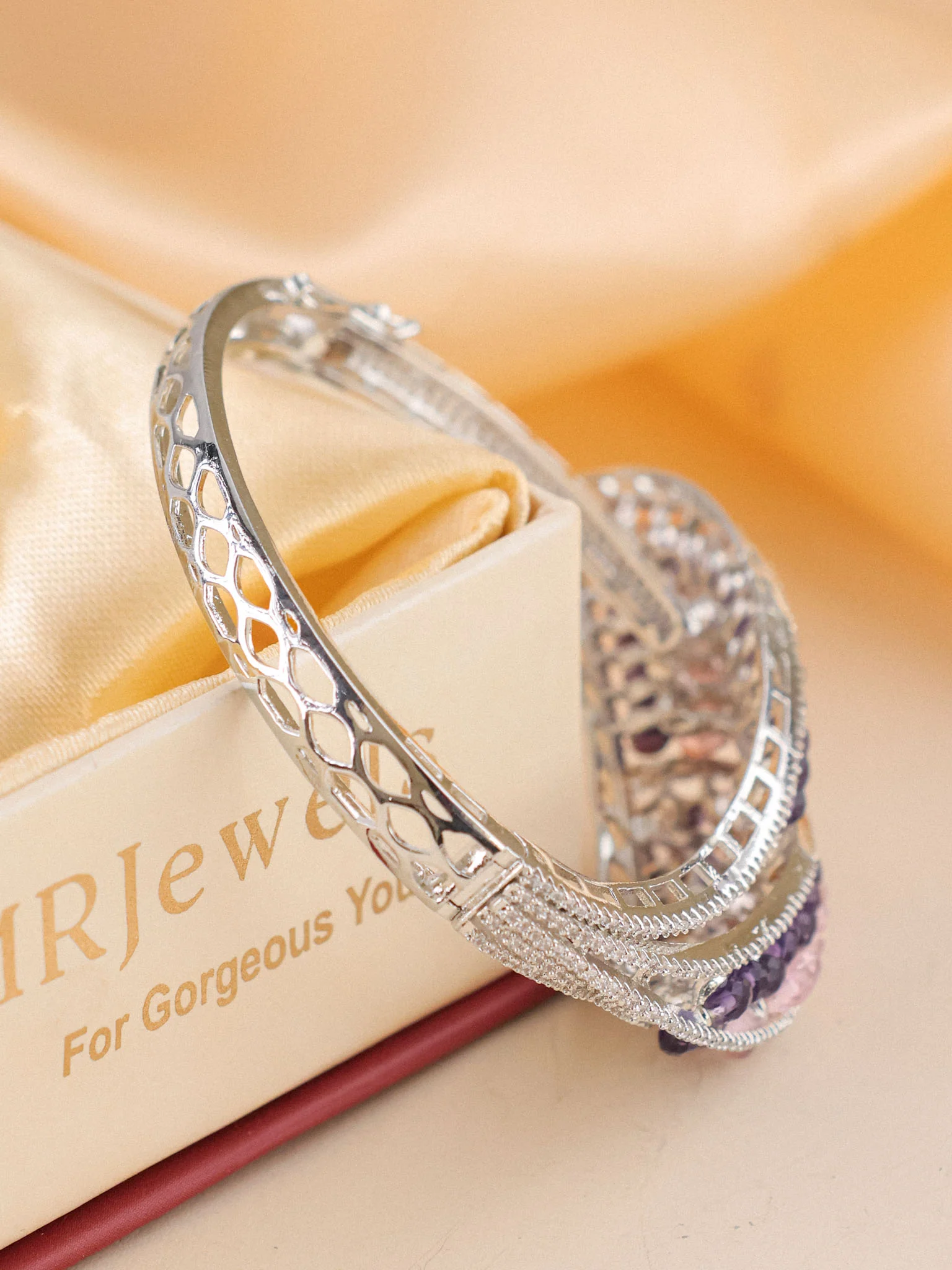 Lavender Aurora Amethyst Petal Pavé Bracelet - Image 3