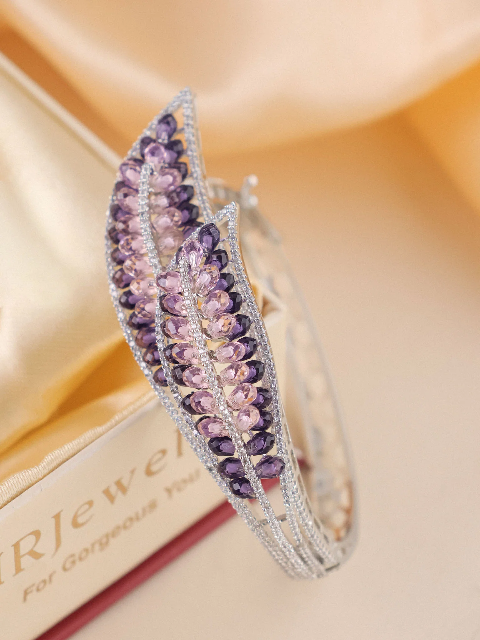 Lavender Aurora Amethyst Petal Pavé Bracelet - Image 4