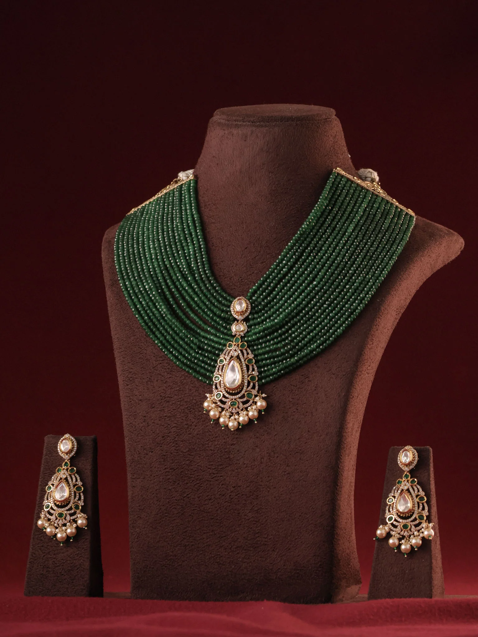 Layered Beaded Polki Designer Royal Necklace Set