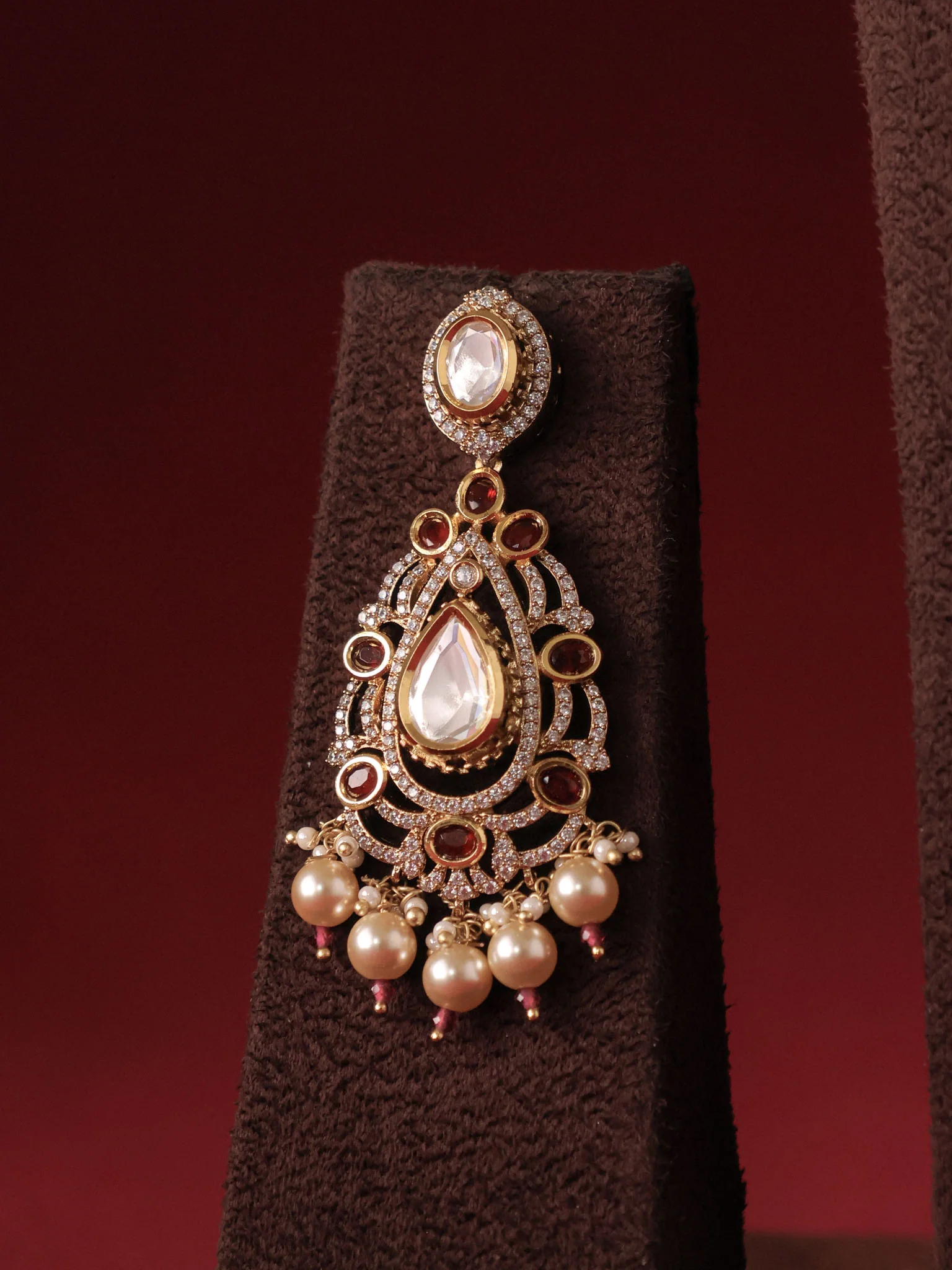 Layered Beaded Polki Designer Royal Necklace Set - Image 5