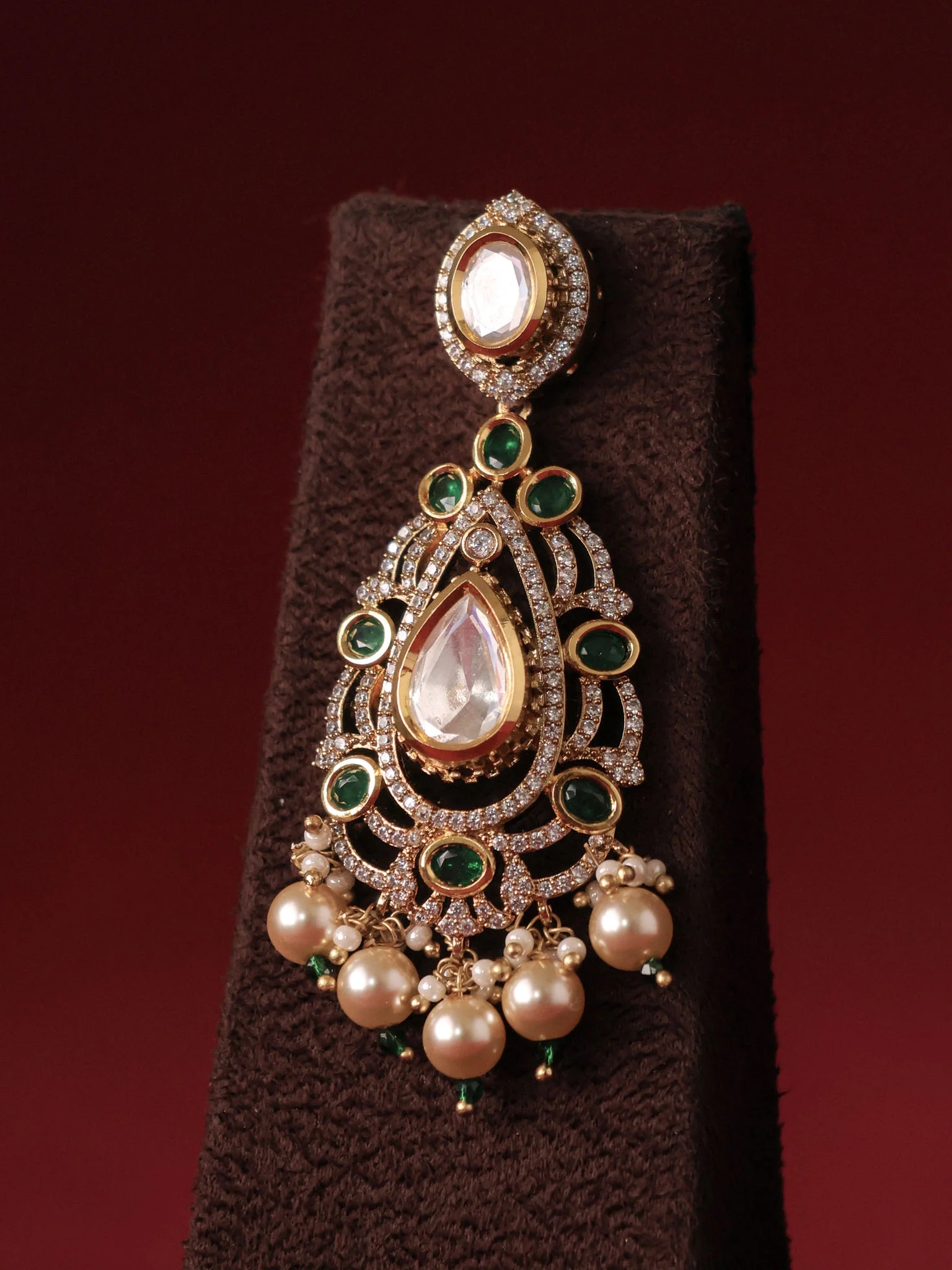 Layered Beaded Polki Designer Royal Necklace Set - Image 6