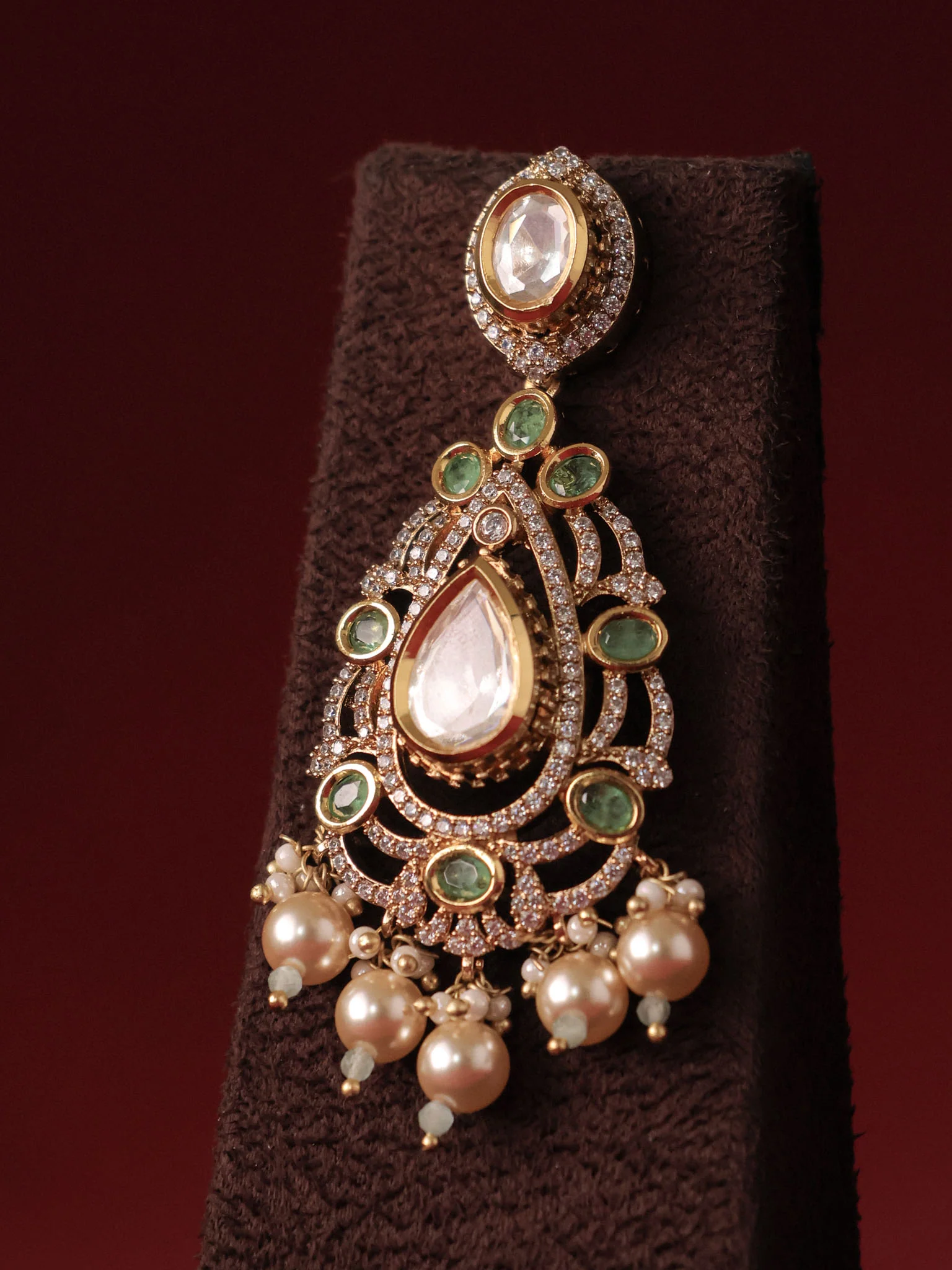 Layered Beaded Polki Designer Royal Necklace Set - Image 9