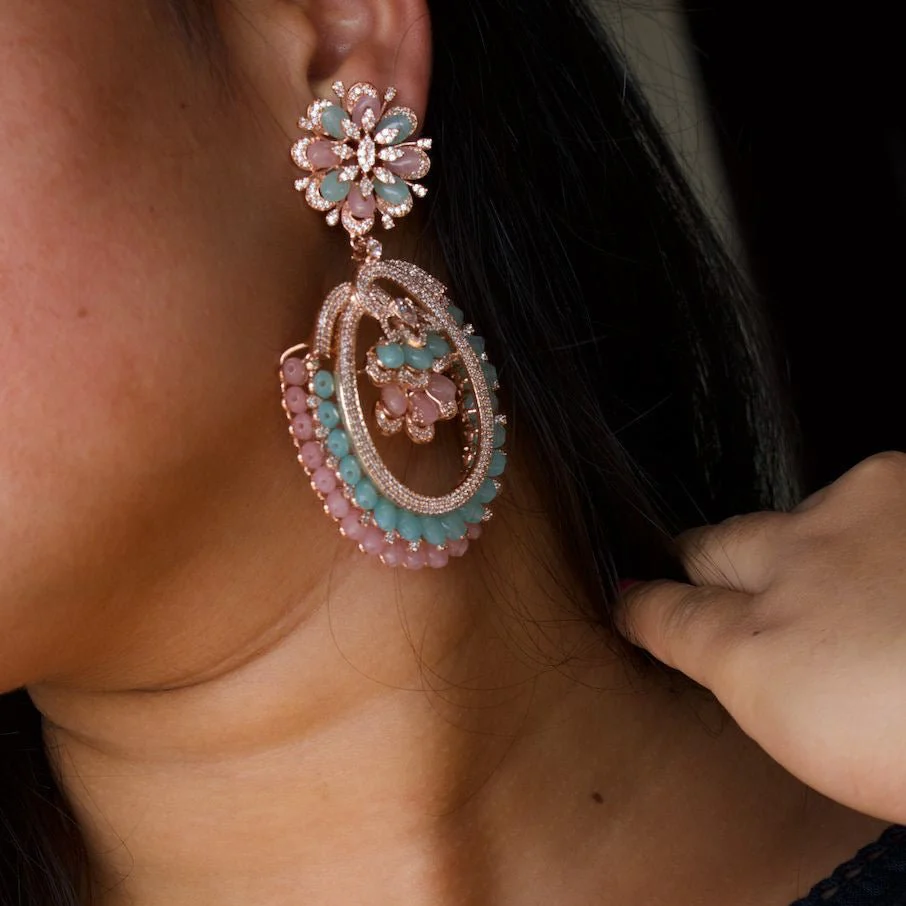 Long Pastel beads Diamond Cocktail Earrings