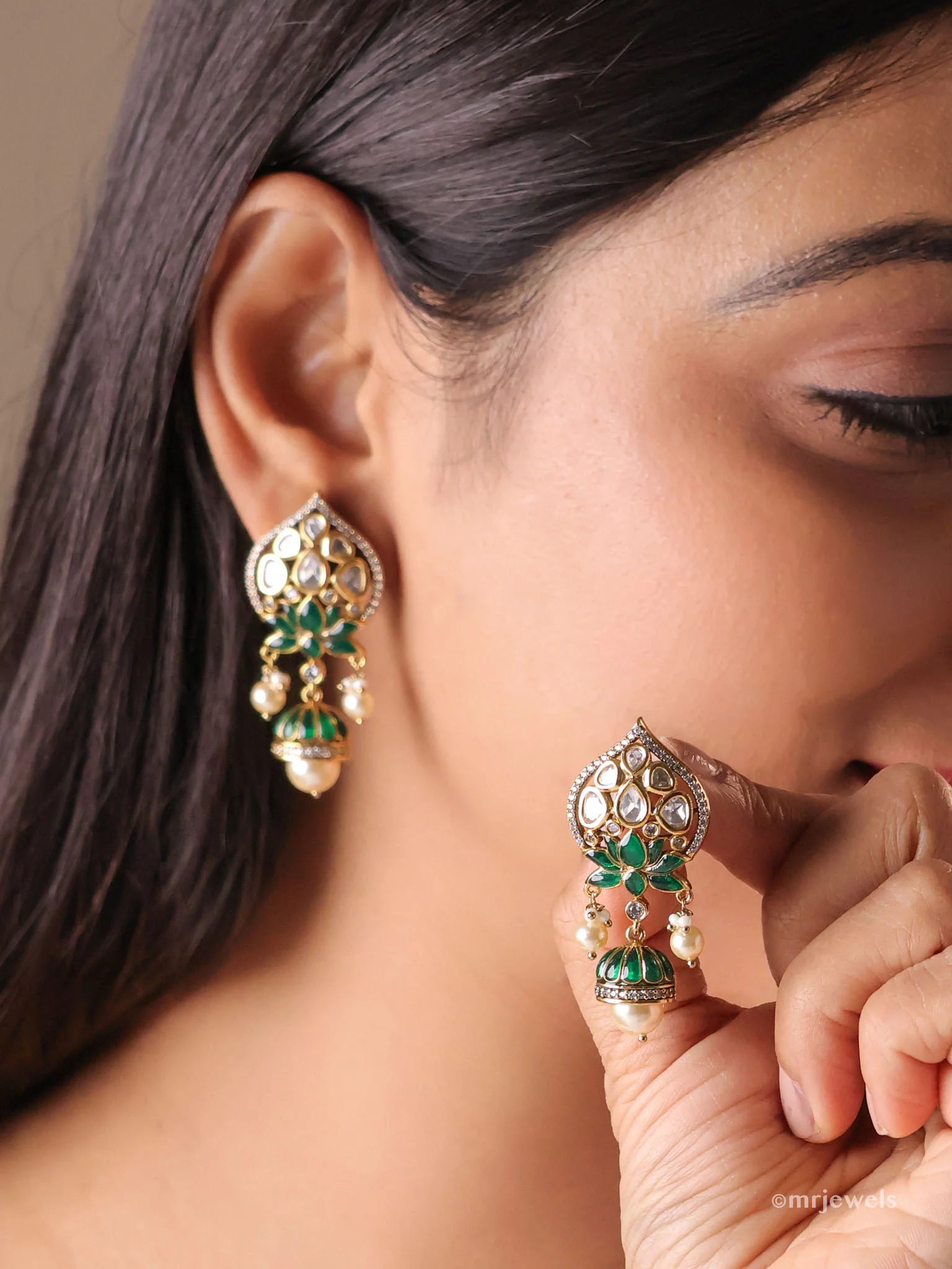 Lotus Meenakari Kundan Jhumka Earrings