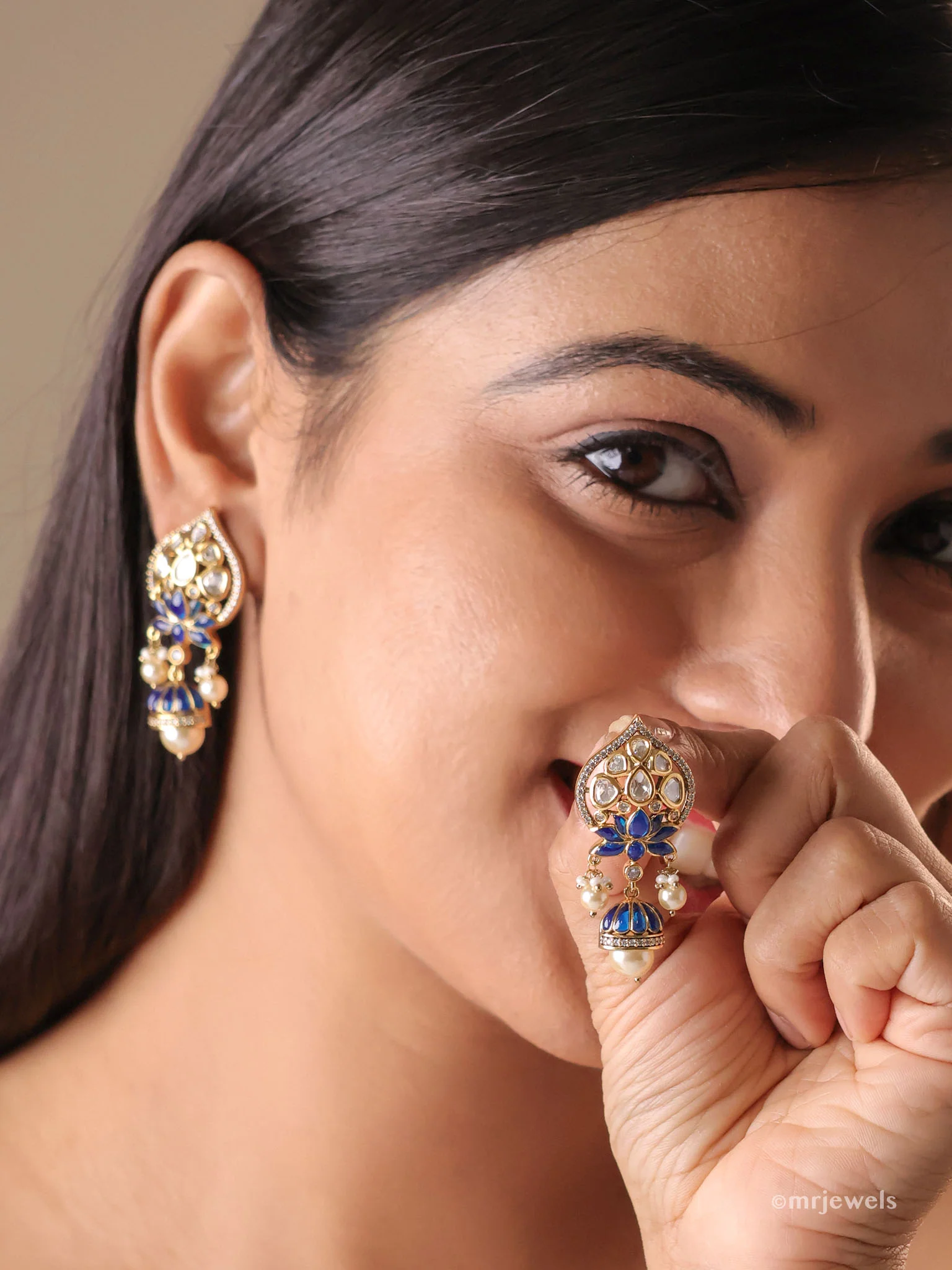 Lotus Meenakari Kundan Jhumka Earrings - Image 4