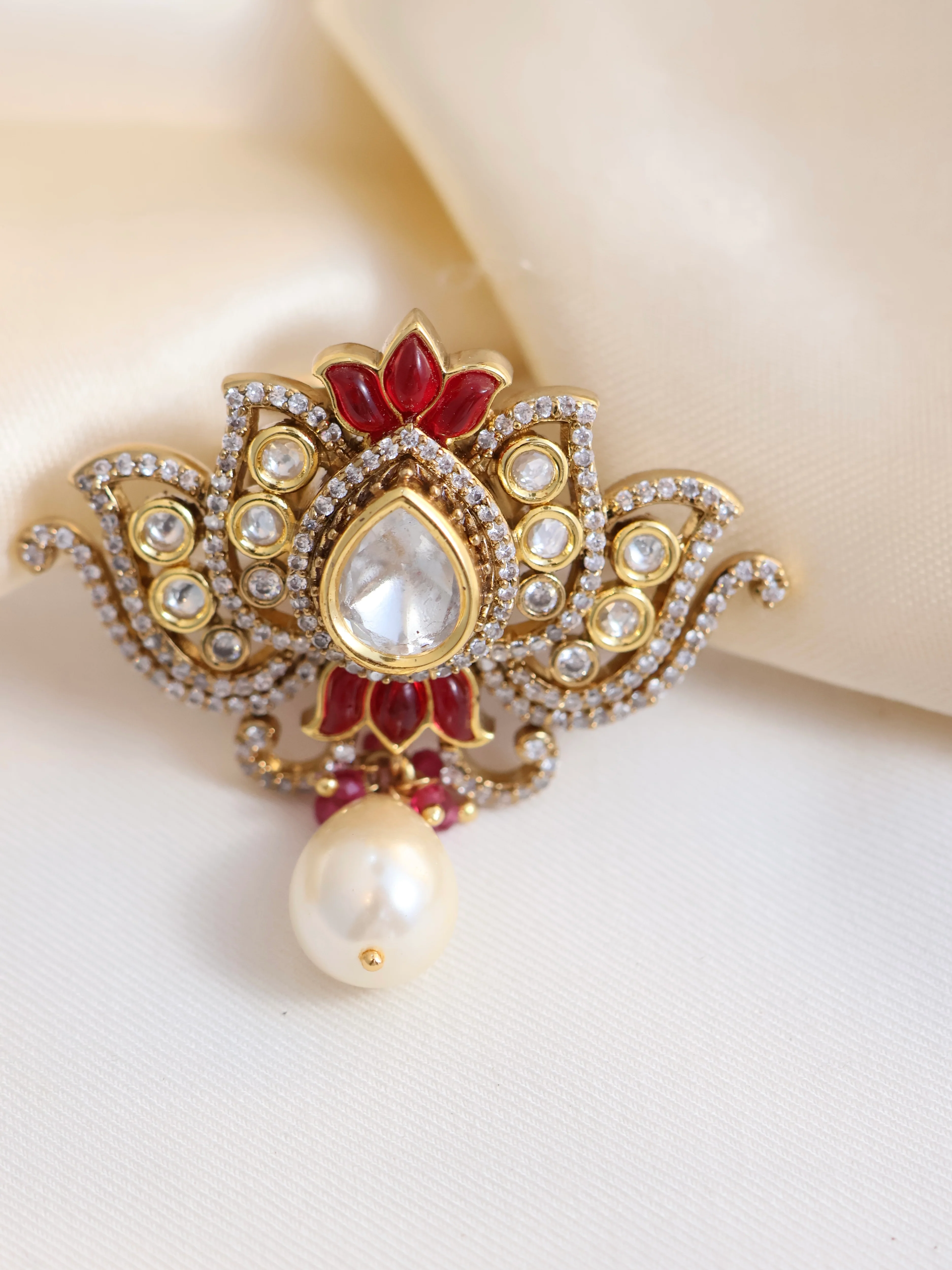 Lotus Polki Ring- Adjustable size