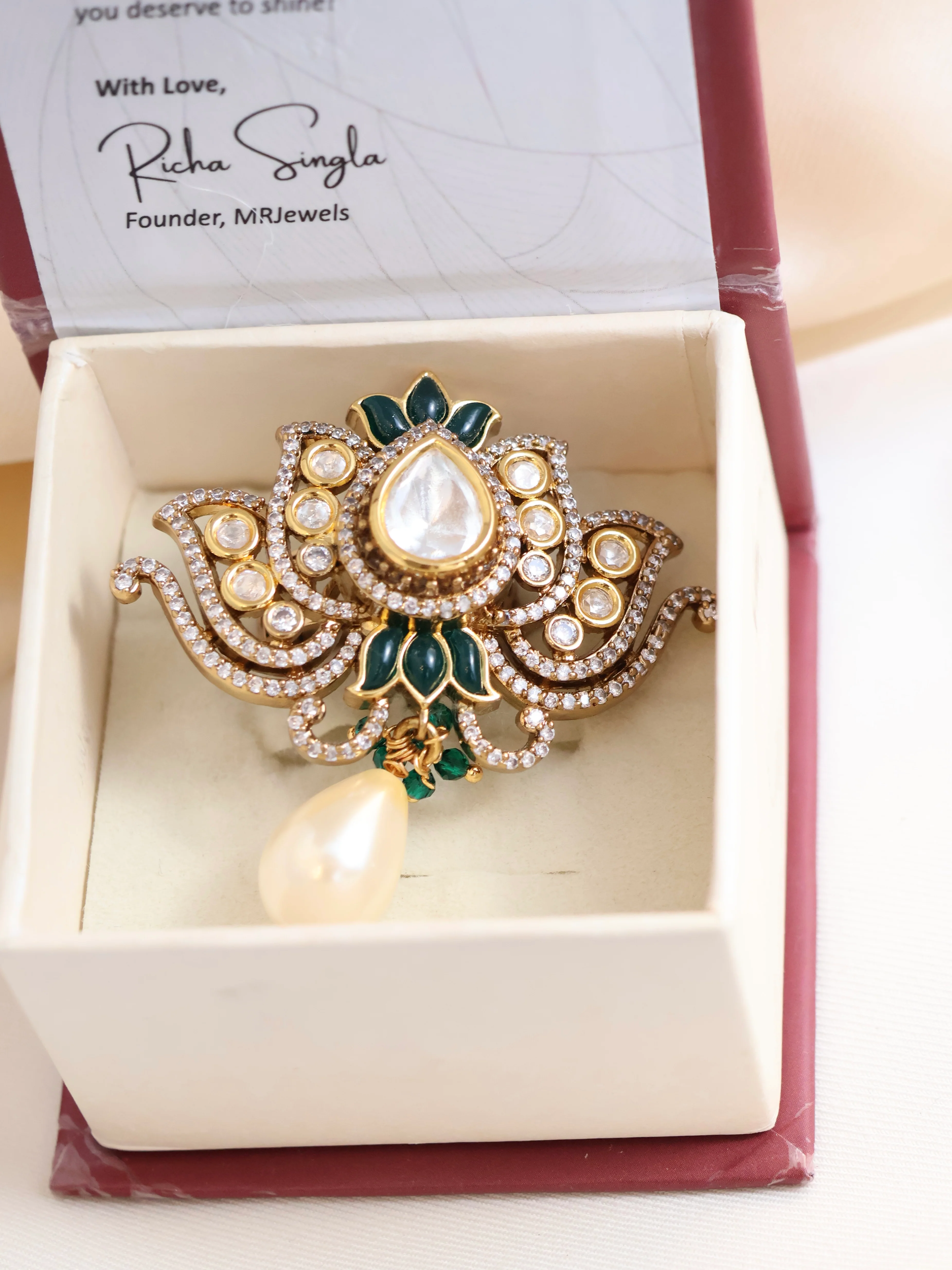 Lotus Polki Ring- Adjustable size - Image 2
