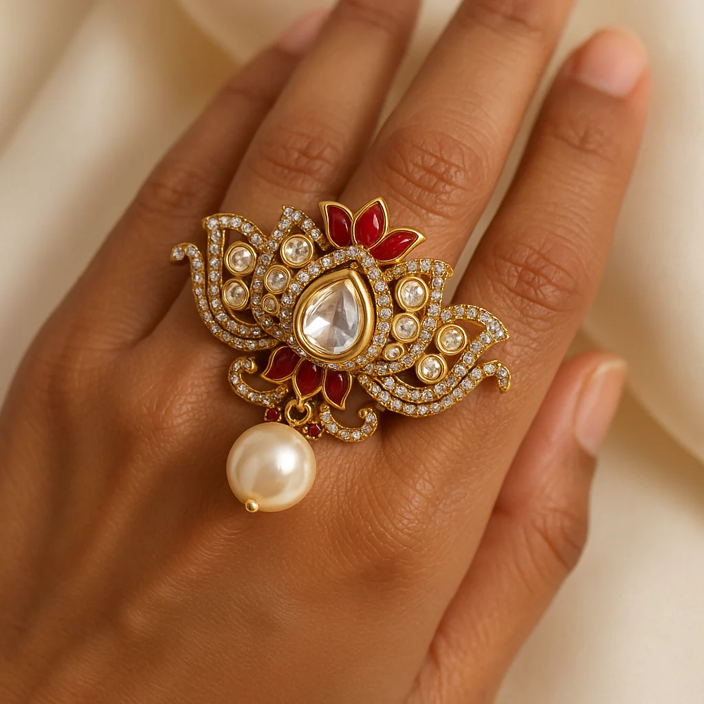 Lotus Polki Ring- Adjustable size - Image 3