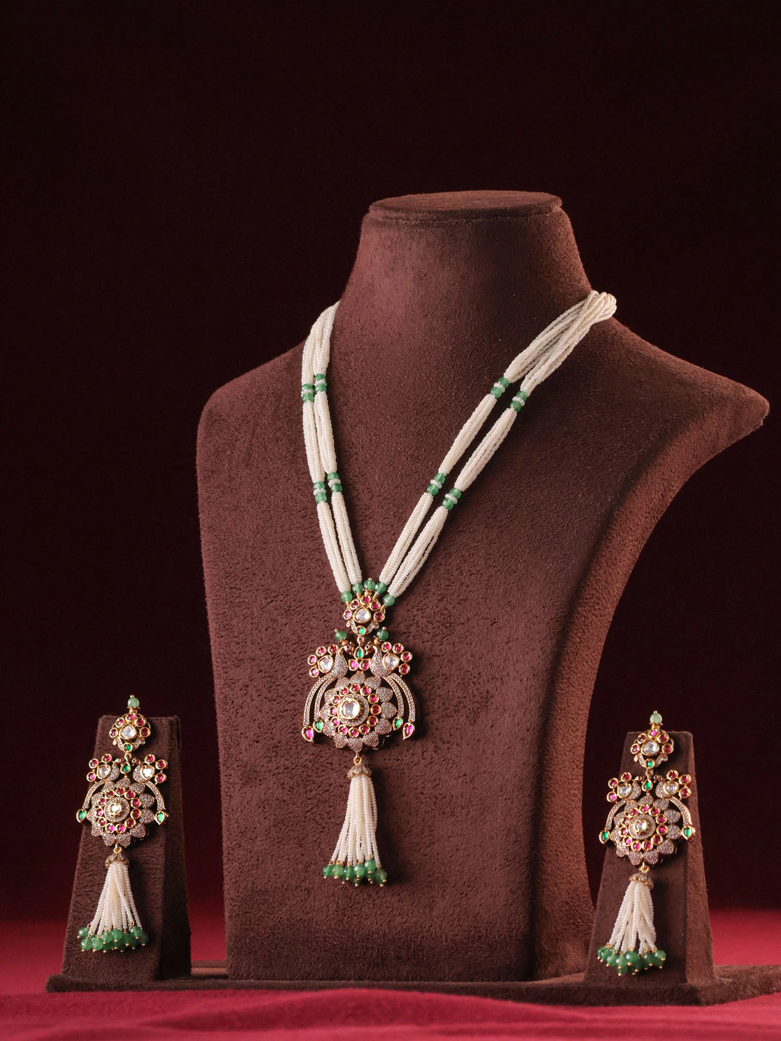 Lotus Tassel Polki Pearl Set