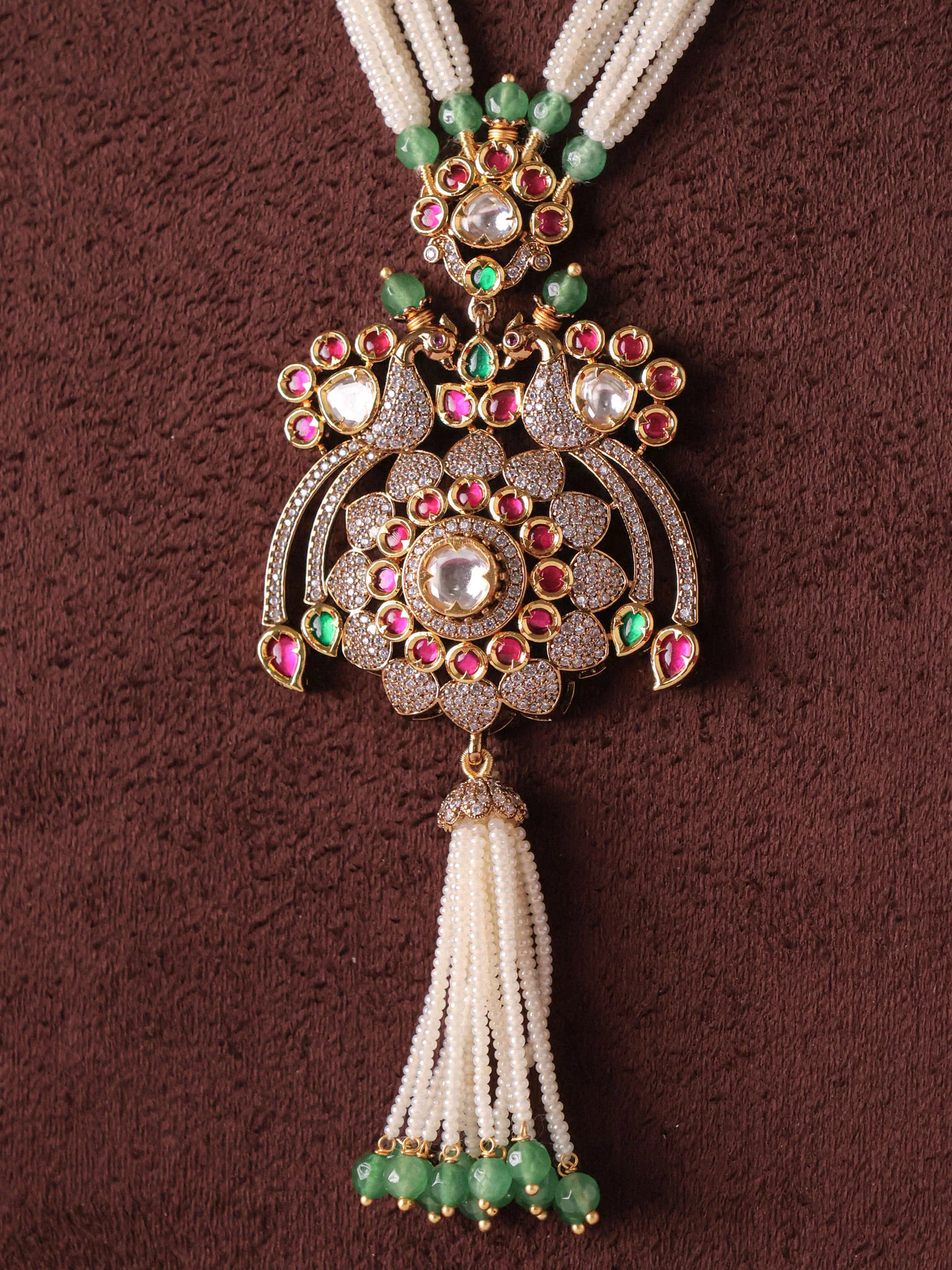 Lotus Tassel Polki Pearl Set - Image 2