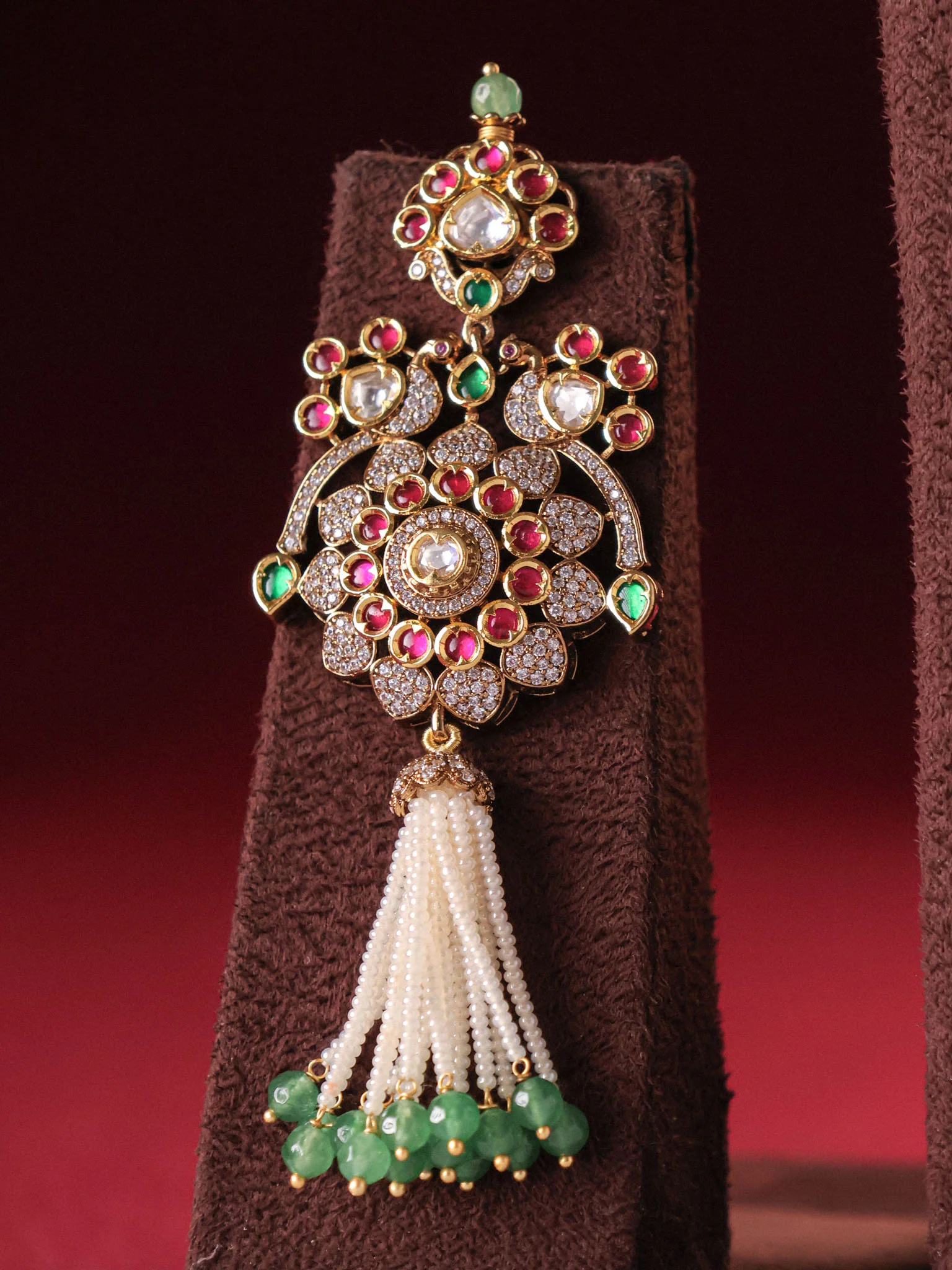 Lotus Tassel Polki Pearl Set - Image 3