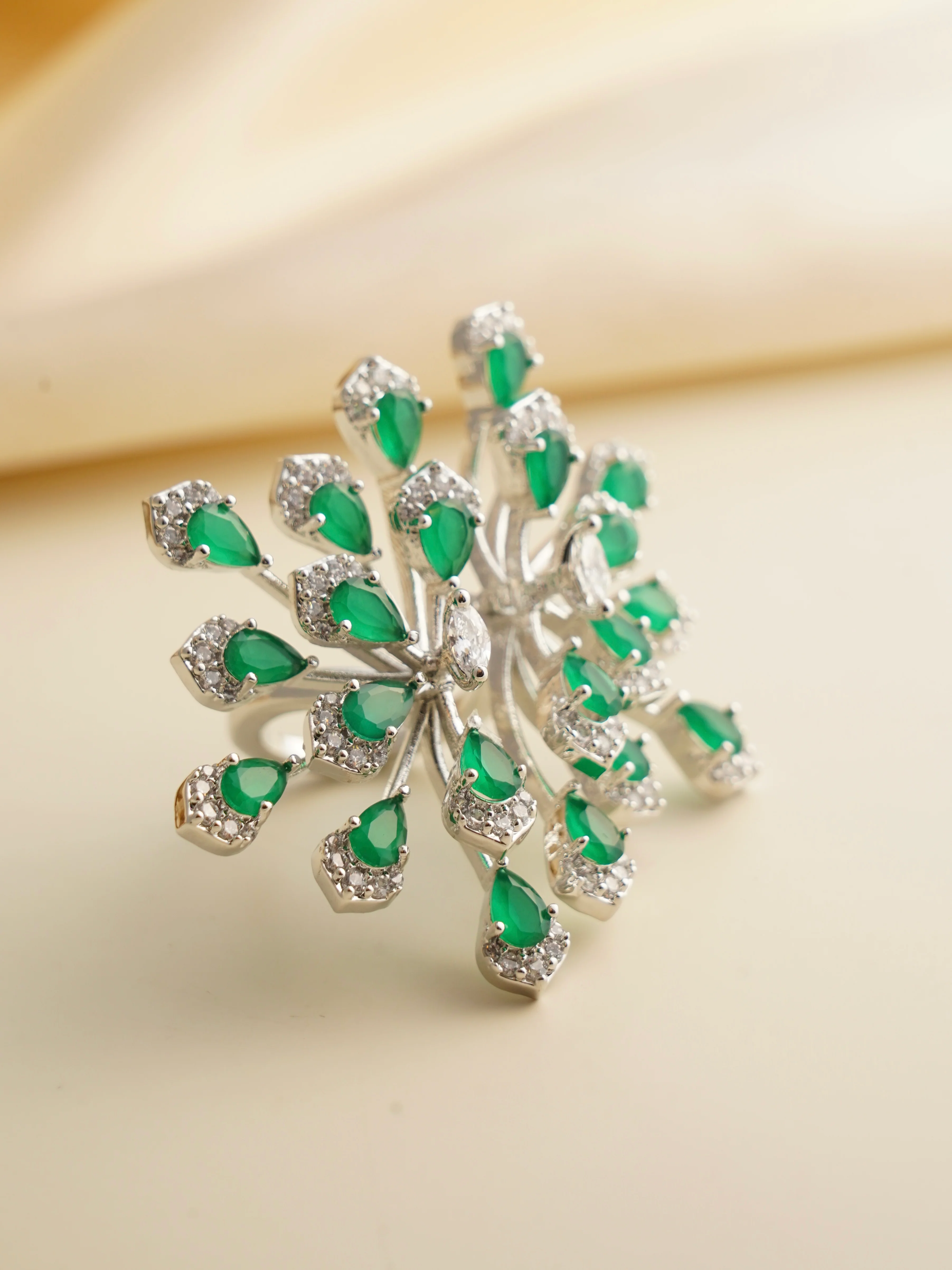 Lux Designer Emerald Cocktail Ring-Free size