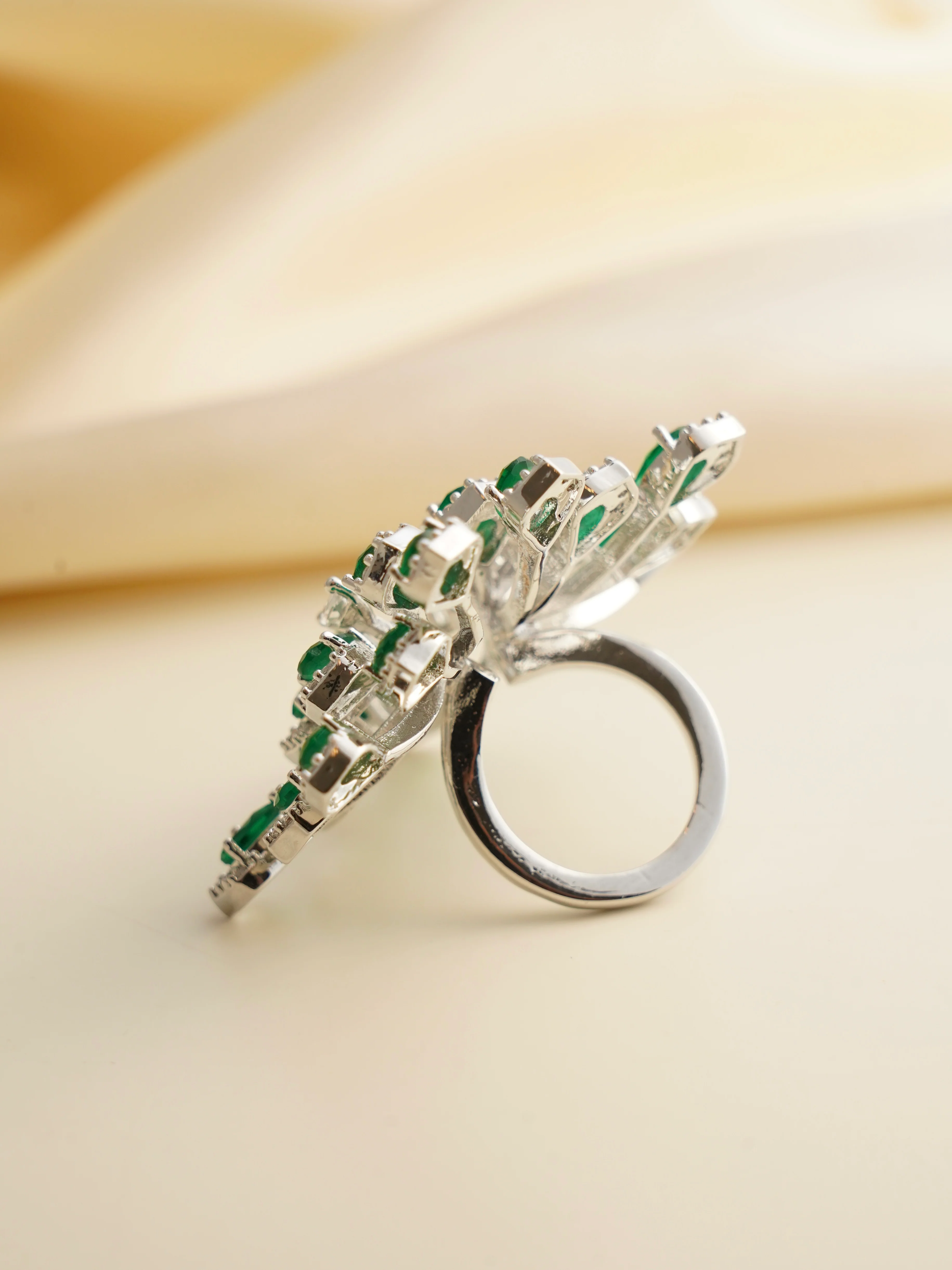 Lux Designer Emerald Cocktail Ring-Free size - Image 2