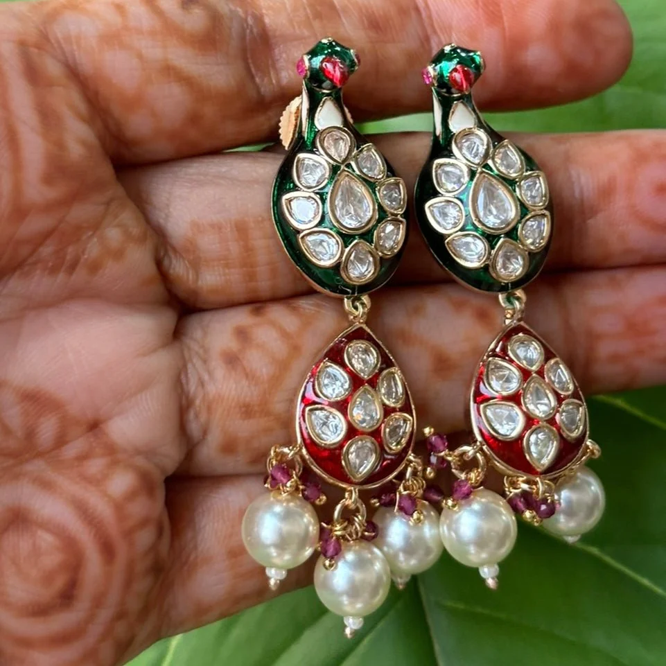 Peacock Meenakari Kundan Earrings - Image 5
