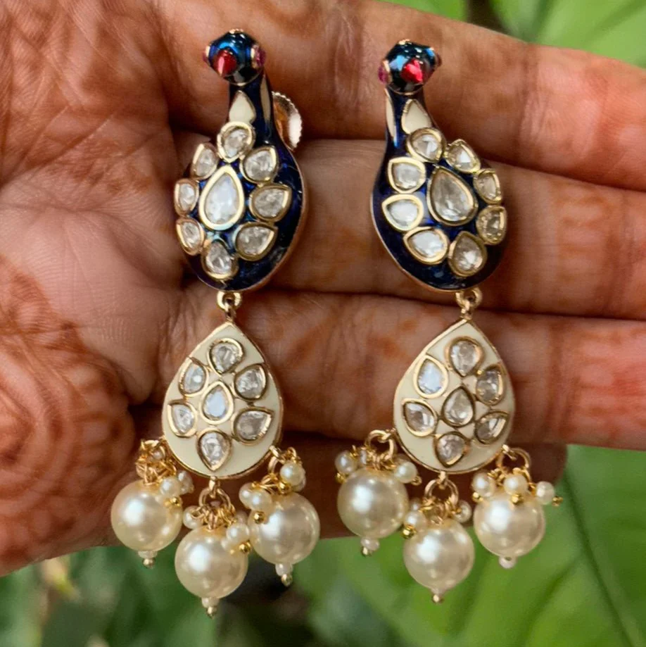 Peacock Meenakari Kundan Earrings - Image 6