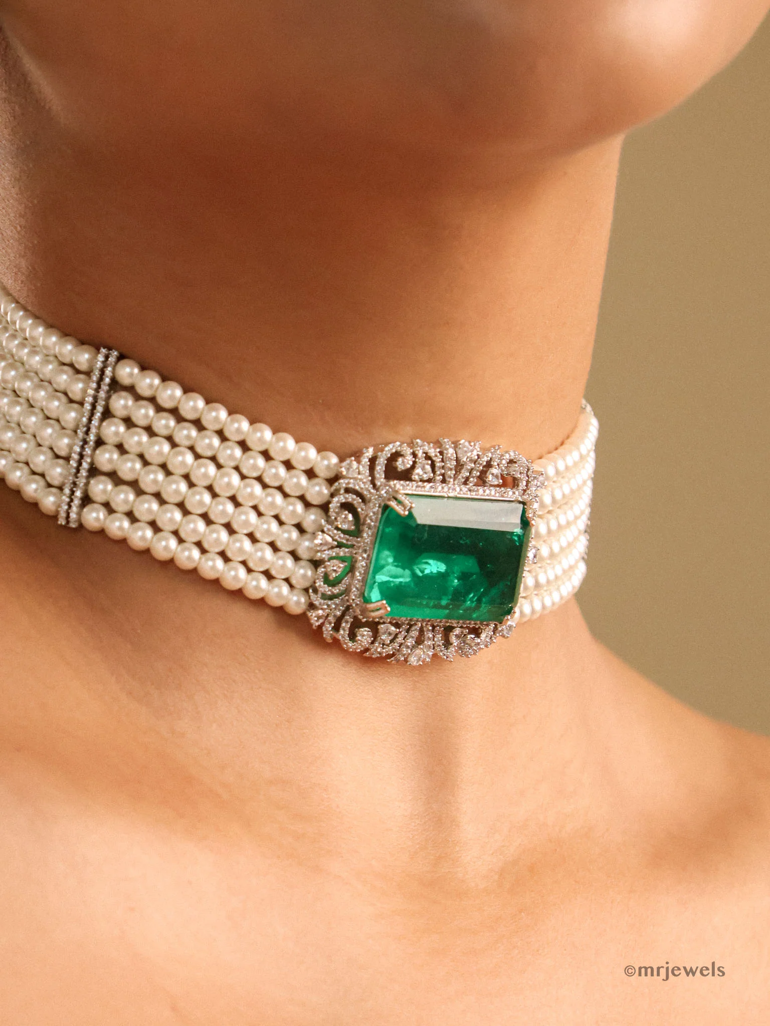 Luxury Emerald & Pearl Choker Set | Emerald Jewellery - Image 2