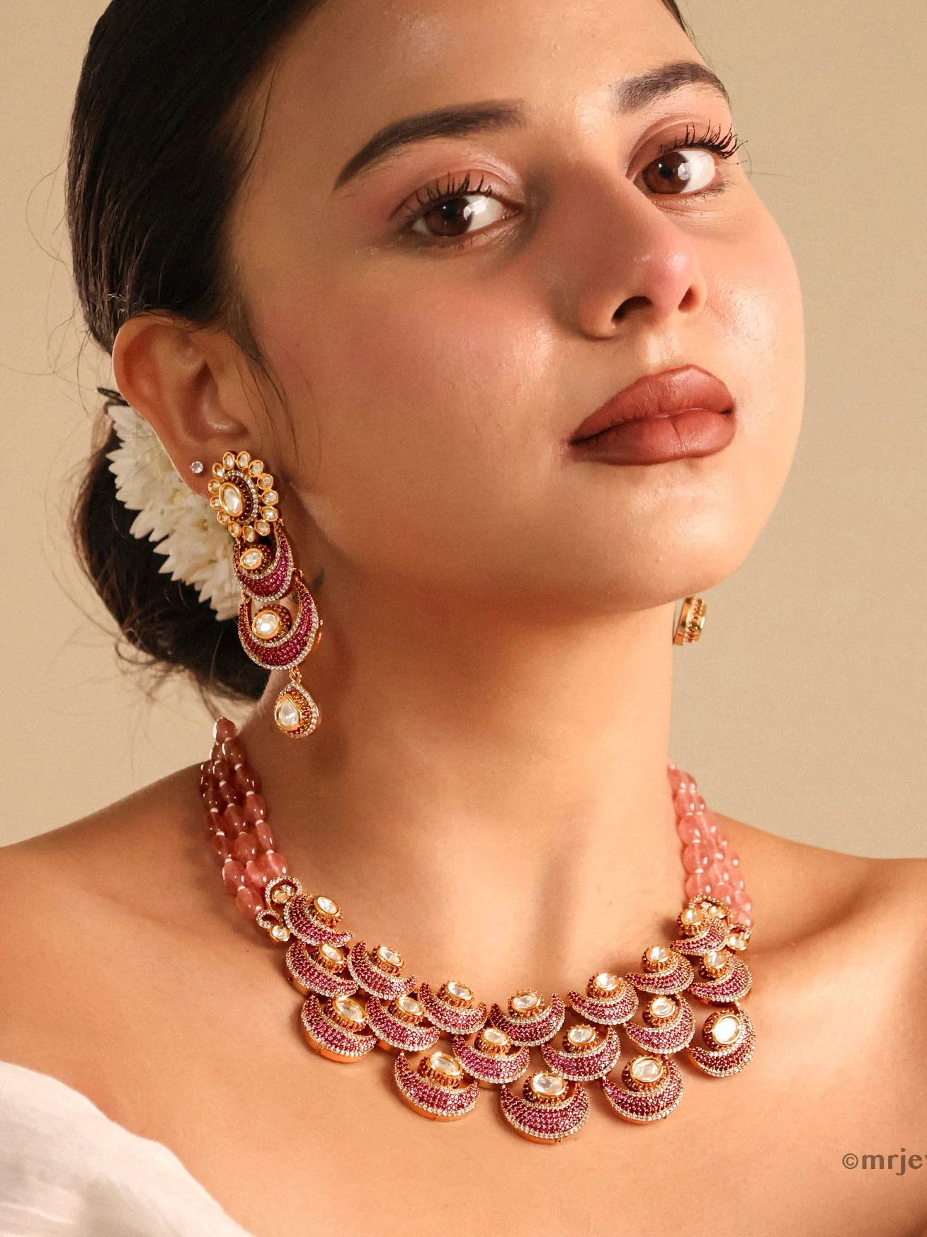 Luxury Polki Ruby Statement Necklace Set | Bespoke Jewellery
