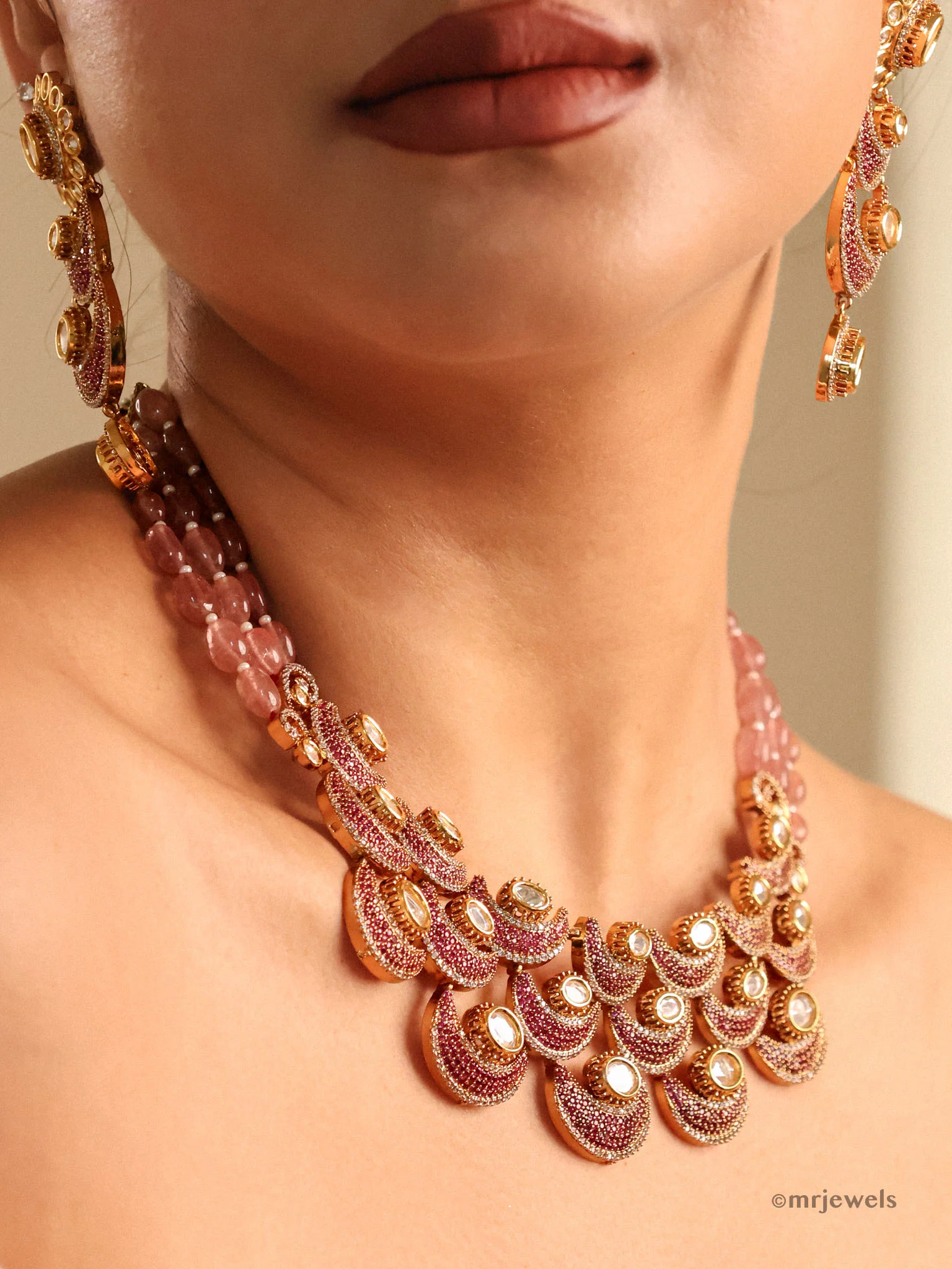 Luxury Polki Ruby Statement Necklace Set | Bespoke Jewellery - Image 2