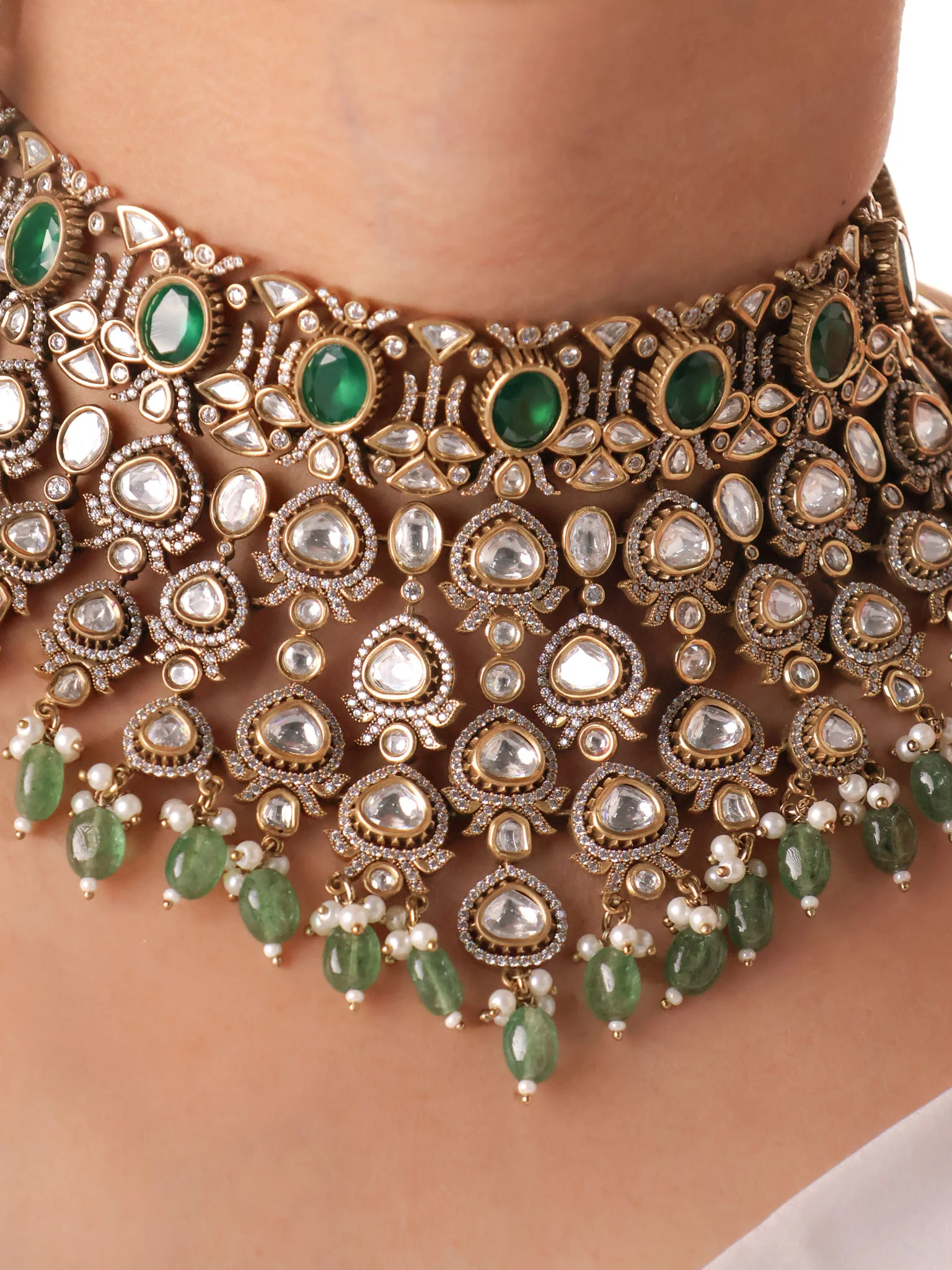 Maharani Jharokha Polki  Choker Set (Emerald) - Image 2