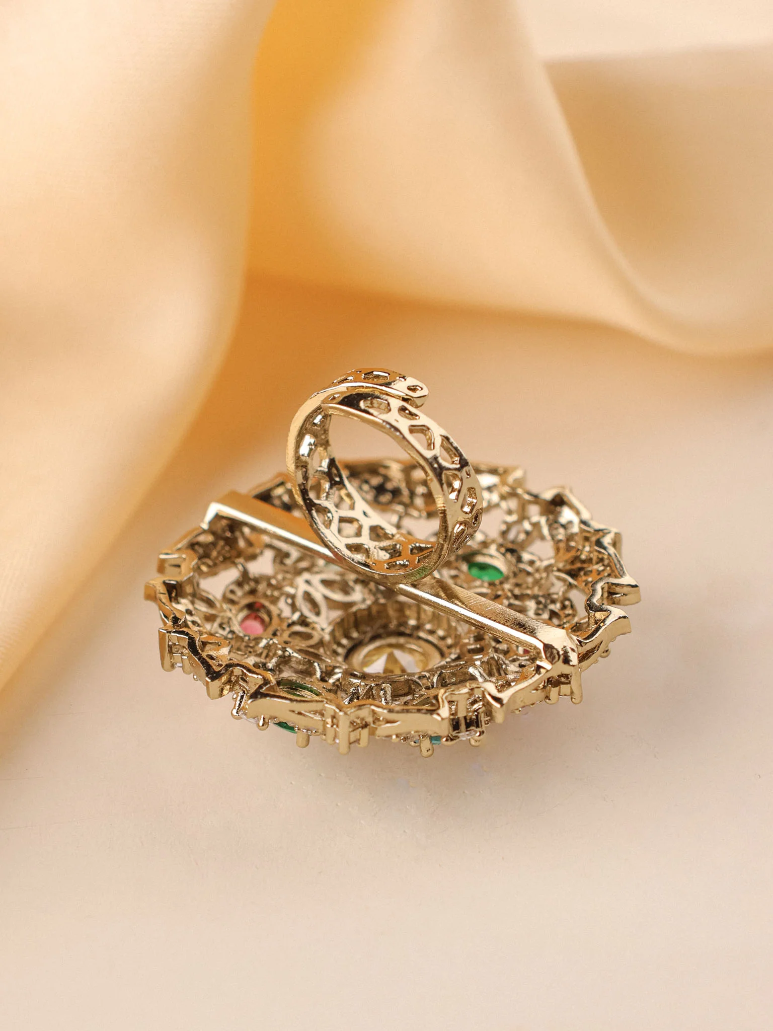 Maharani Navratna Floral Polki Cocktail Ring - Image 6