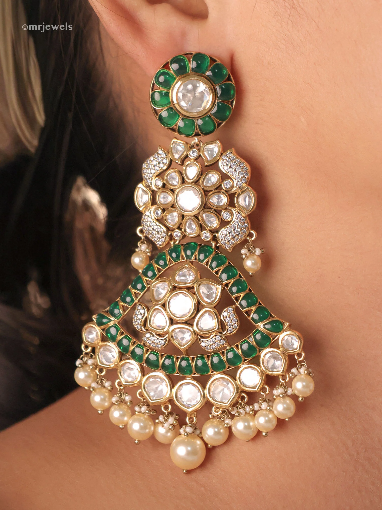Maharani Polki  Emerald/ Ruby  Chandbali - Image 2