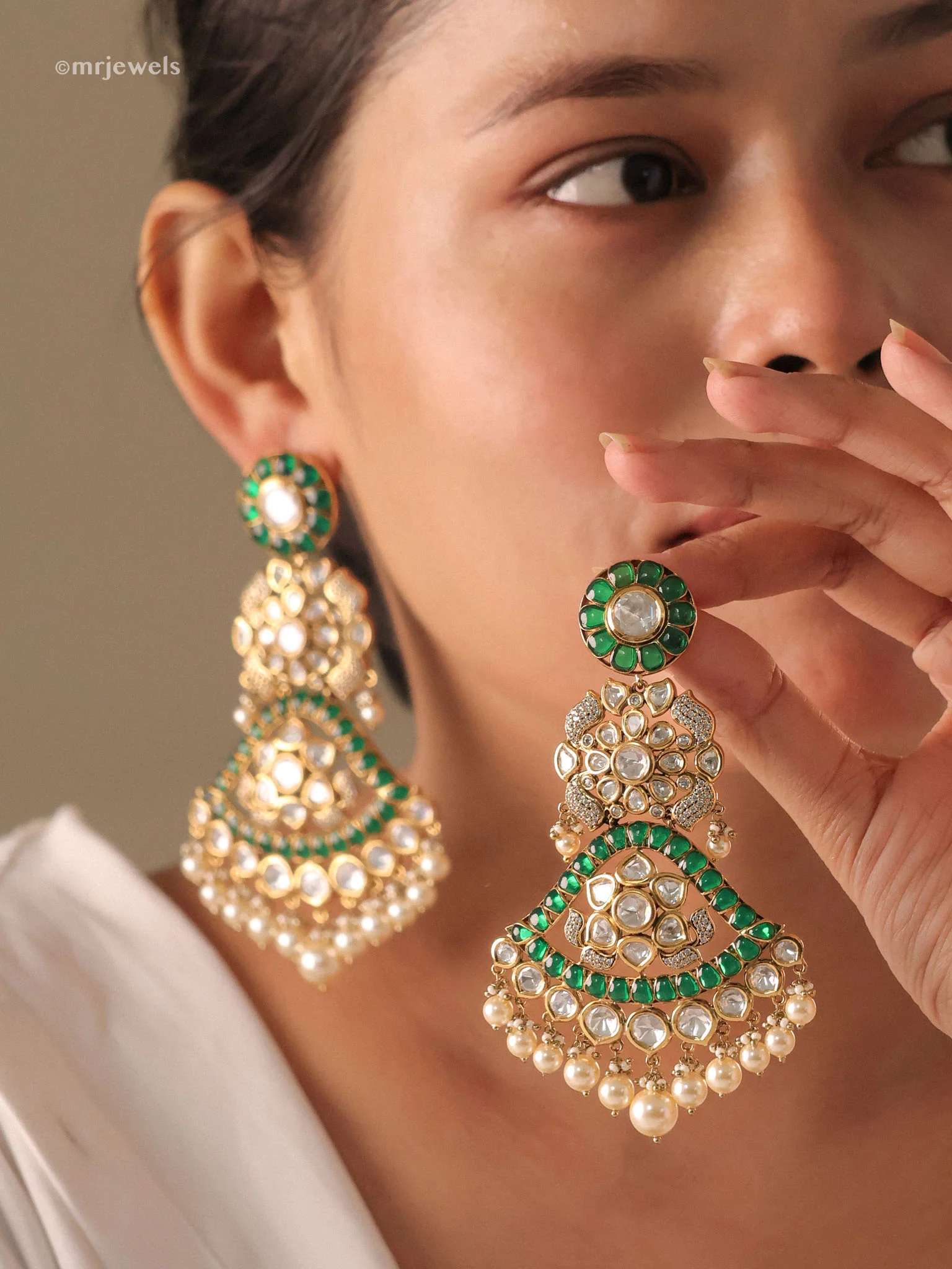Maharani Polki  Emerald/ Ruby  Chandbali - Image 3