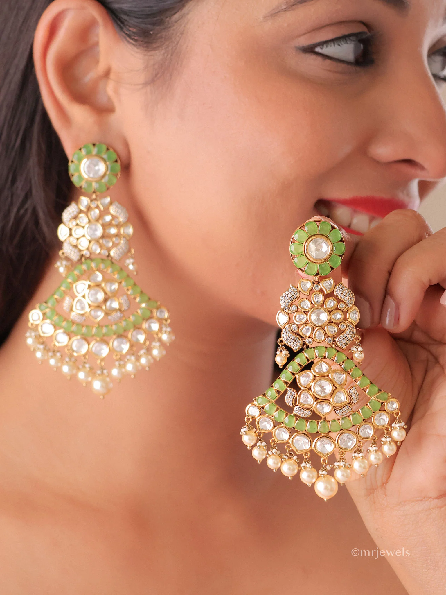 Maharani Polki  Emerald/ Ruby  Chandbali - Image 6
