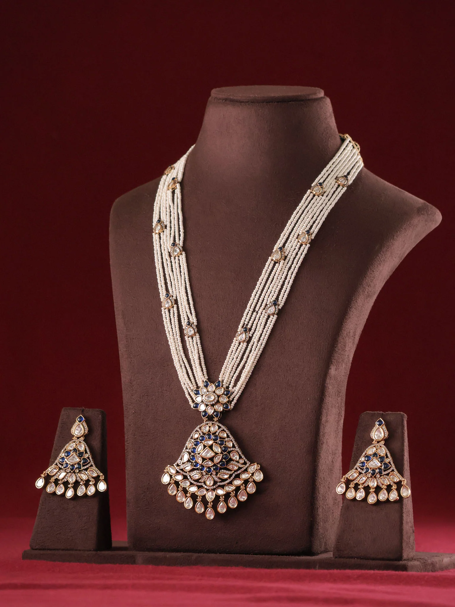 Maharani Polki Pearl Multistrand Necklace Set