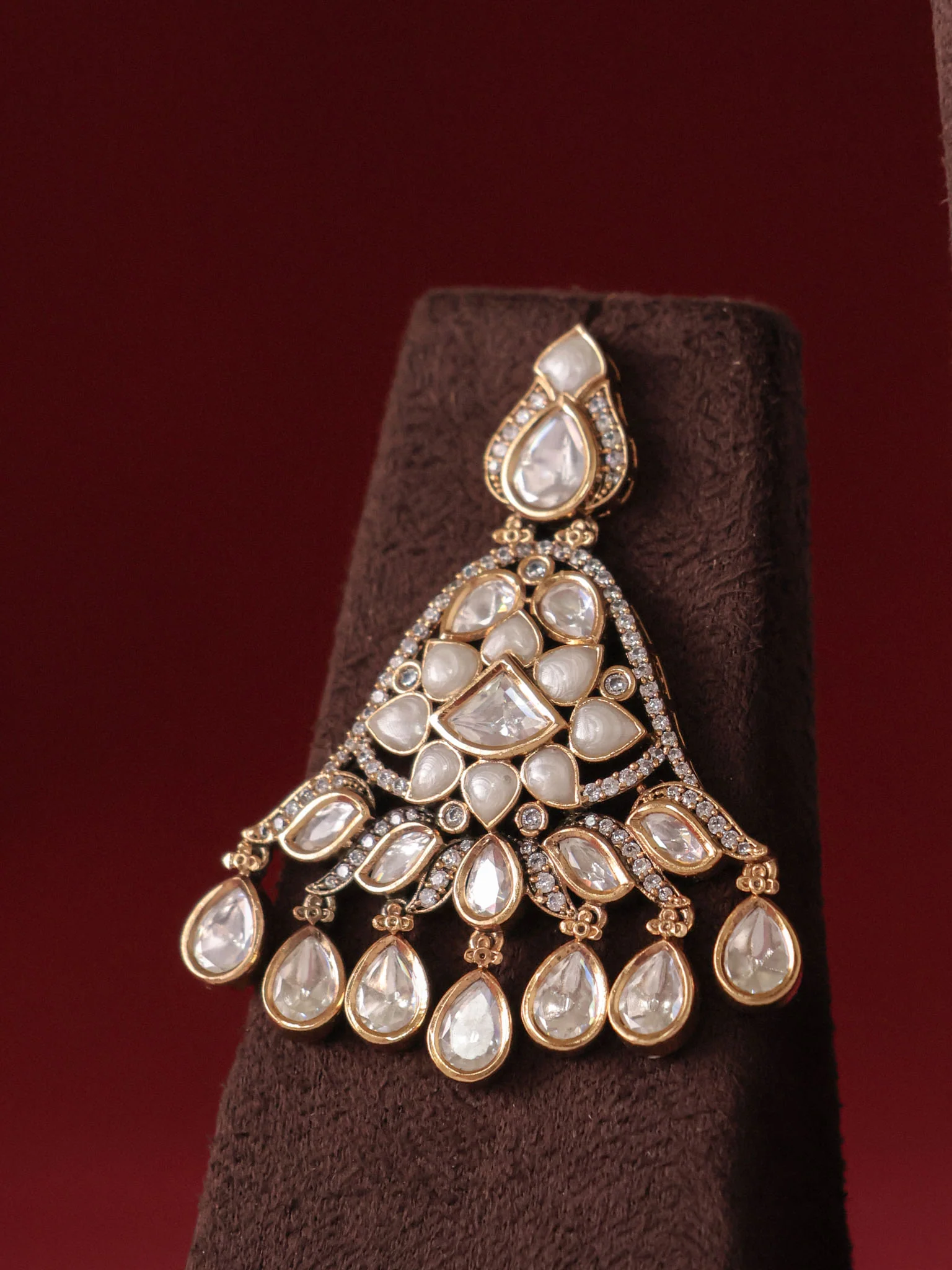Maharani Polki Pearl Multistrand Necklace Set - Image 6