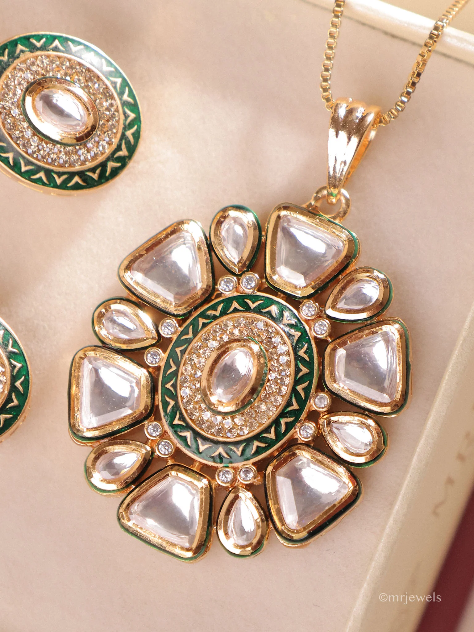 Maheera Floral Kundan Meenakari Pendant Set - Image 3