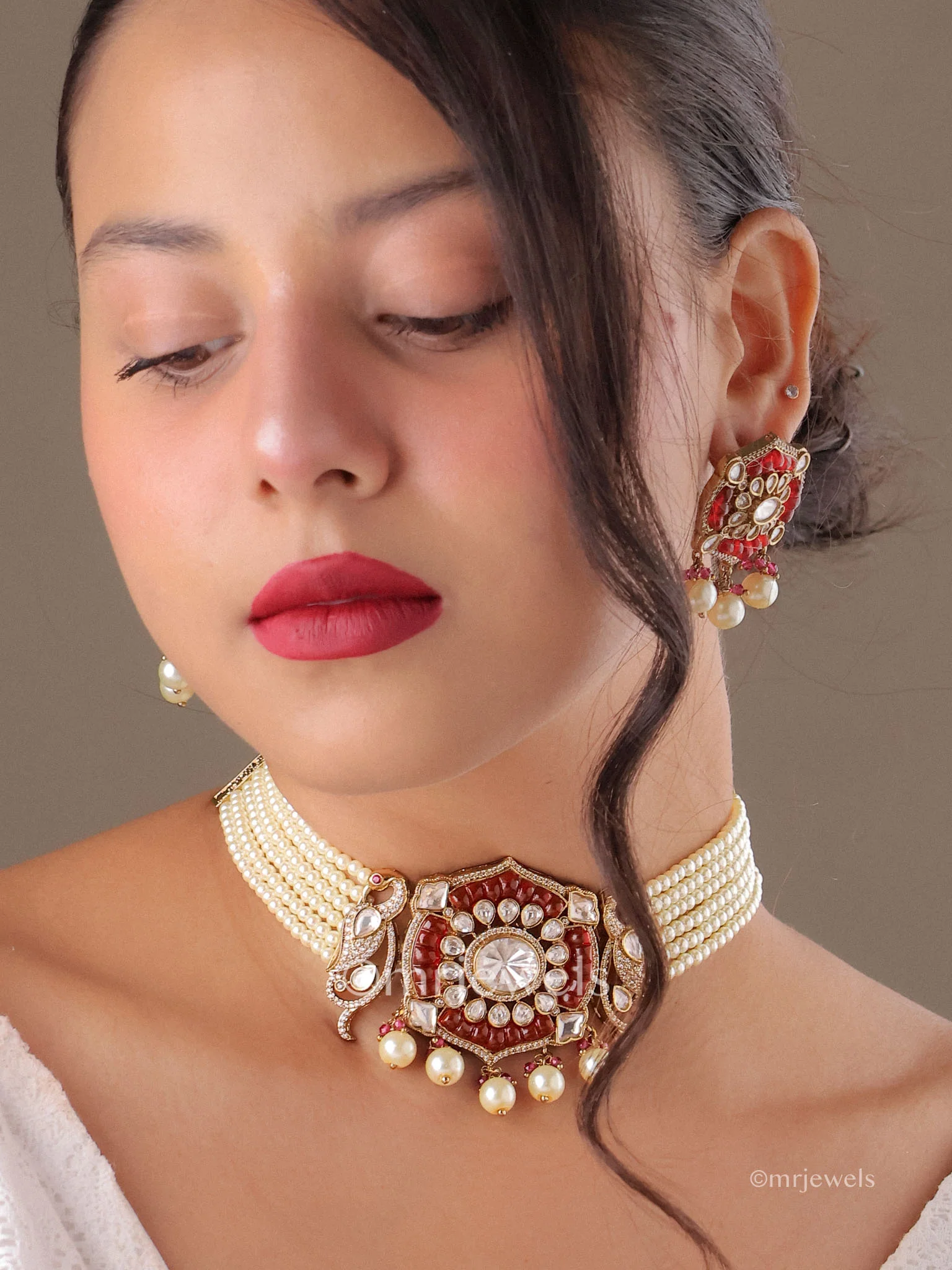 Maheera Kundan Peacock Pearl Choker Set